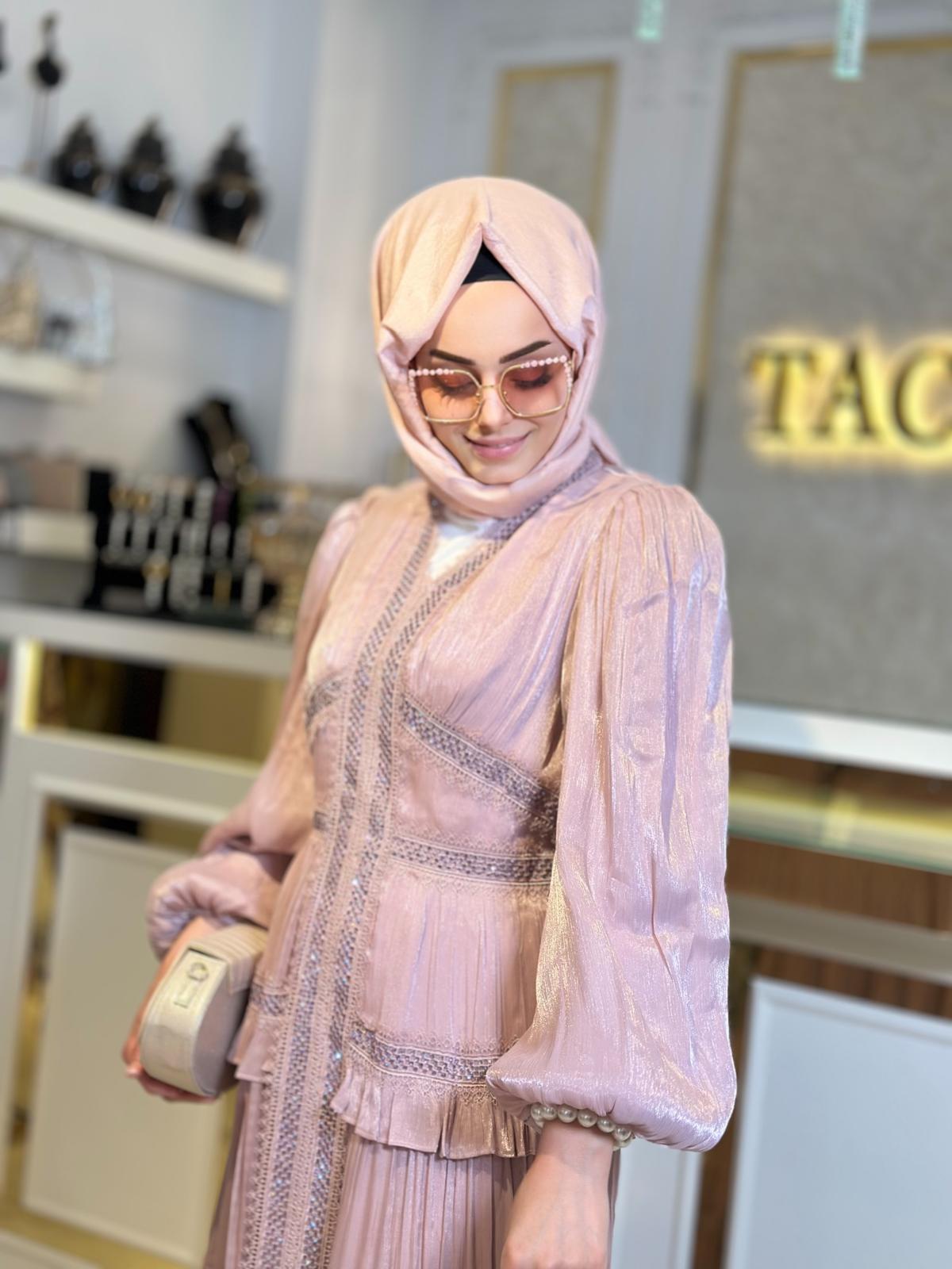 Taşlı Kat Kat Elbise-Tac 10002