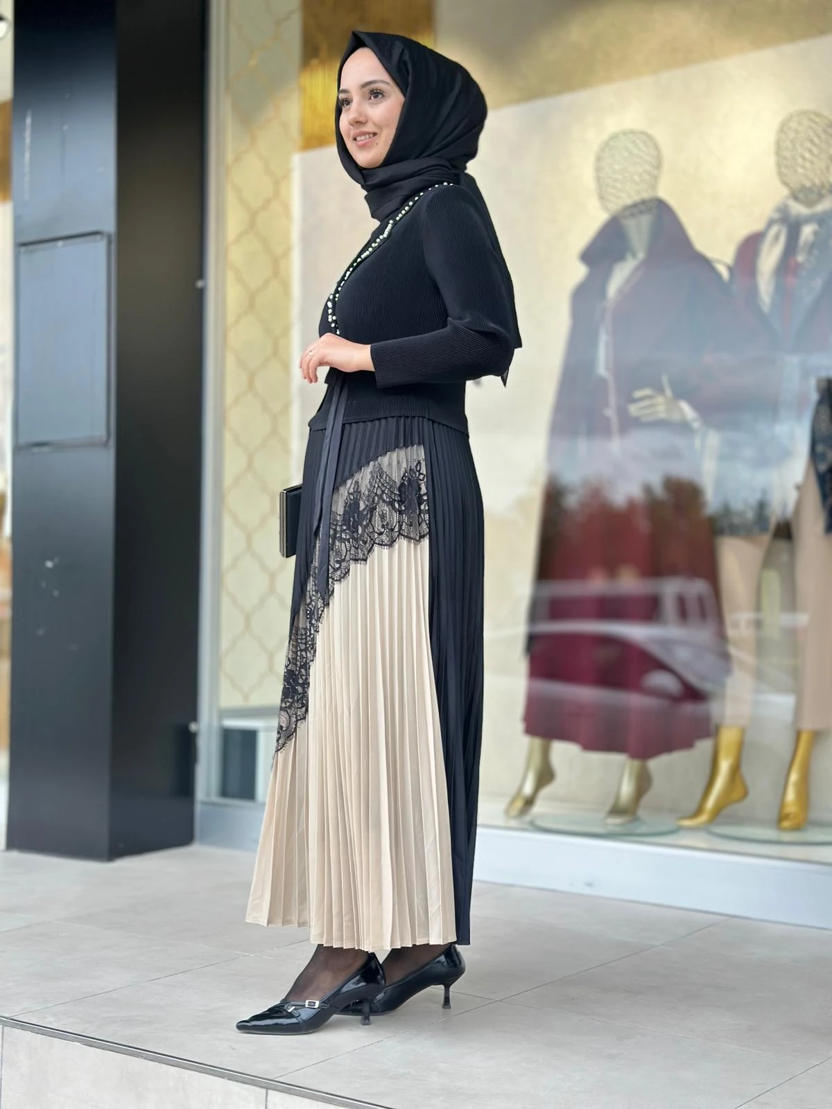 Yakası İncili Elbise-Tac 85270