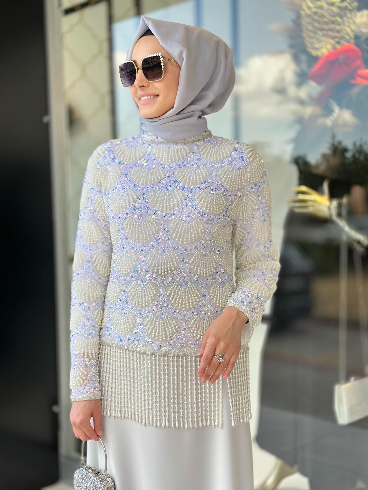 İşlemeli Ceket Abiye-Tac 85264 - Ekru