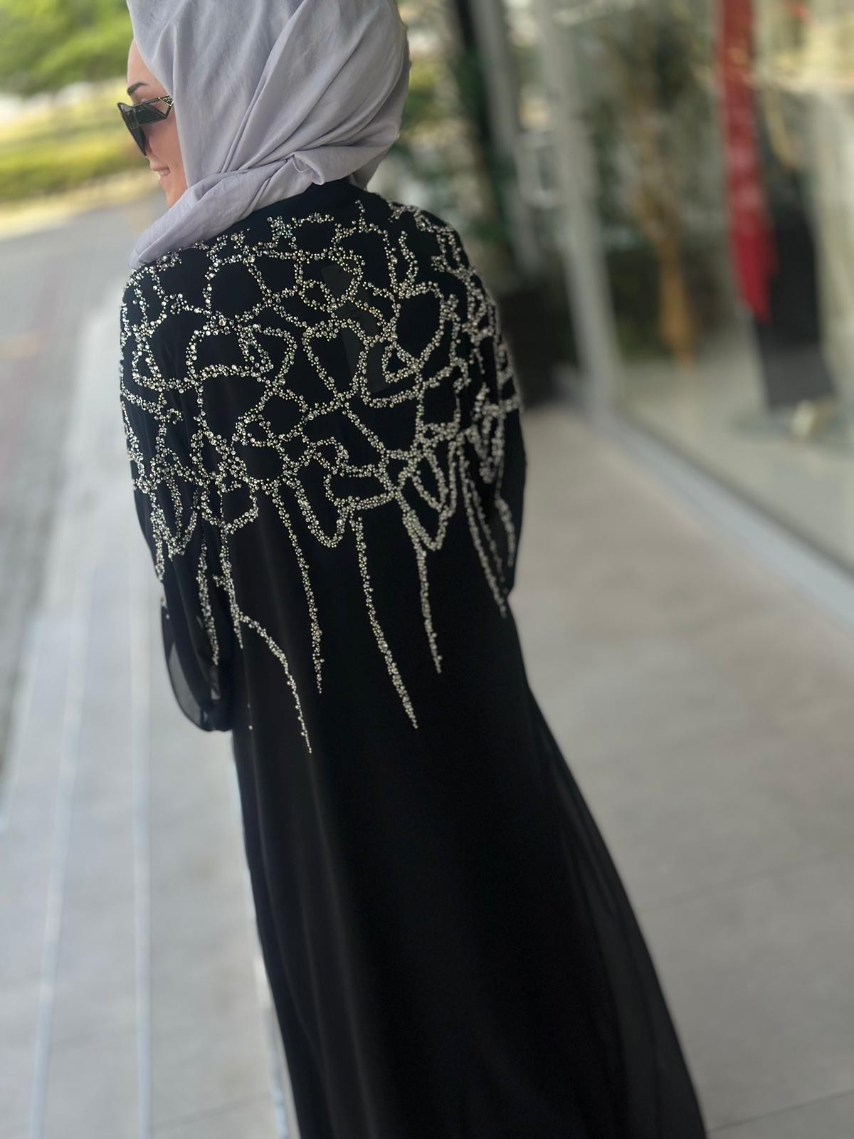 Taş Baskılı Hakim Yaka Abaya-Tac 6161