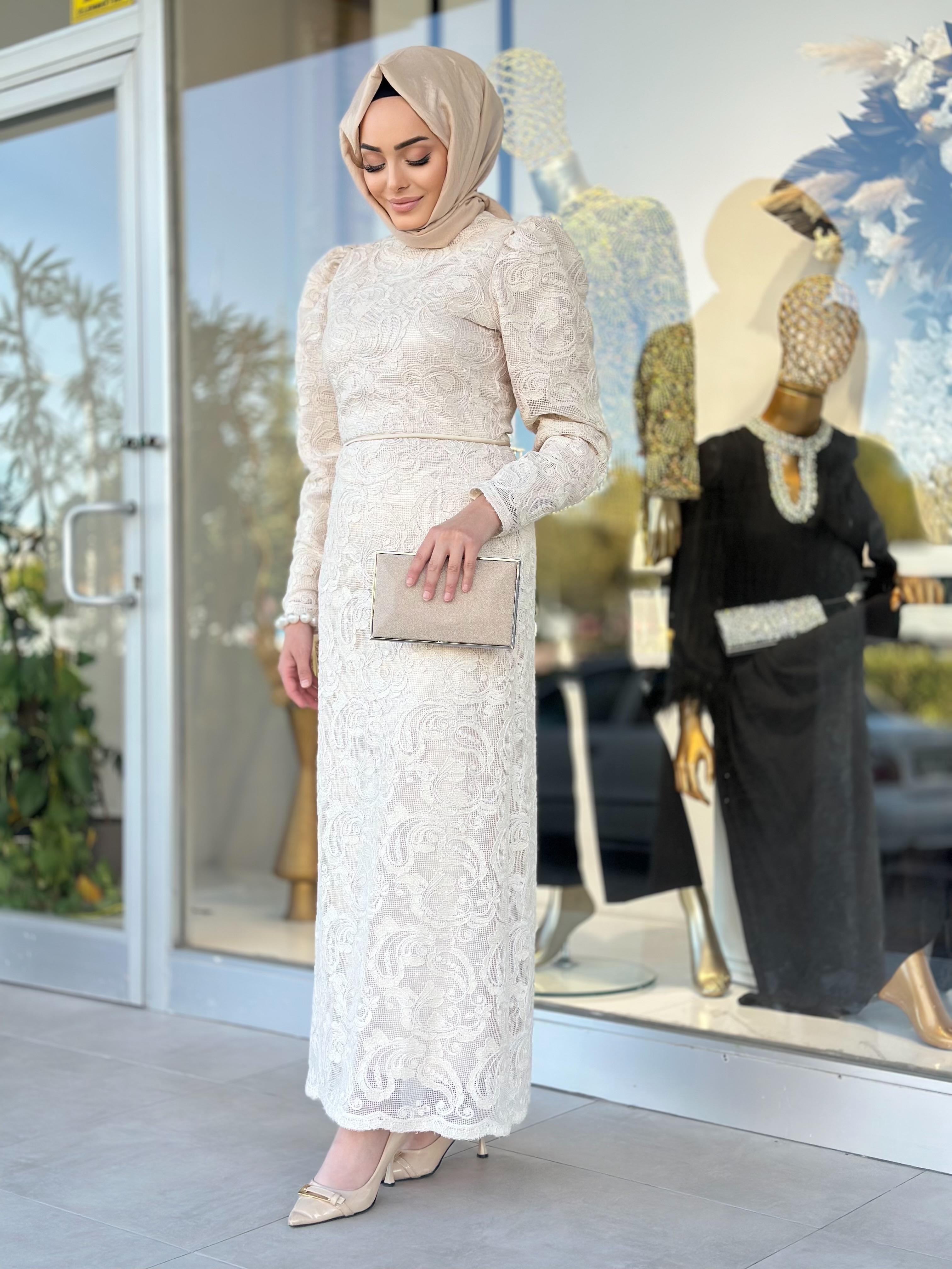 Zarif Dantelli Elbise-Tac 40020