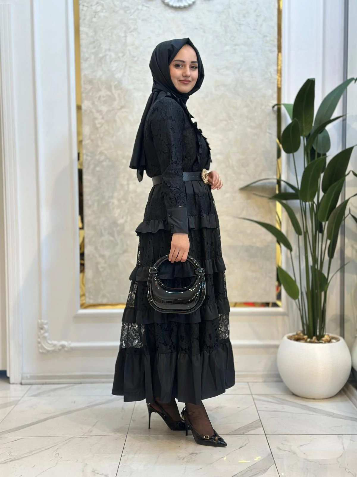 İthal Güpür Kat Kat Elbise-Tac 85961