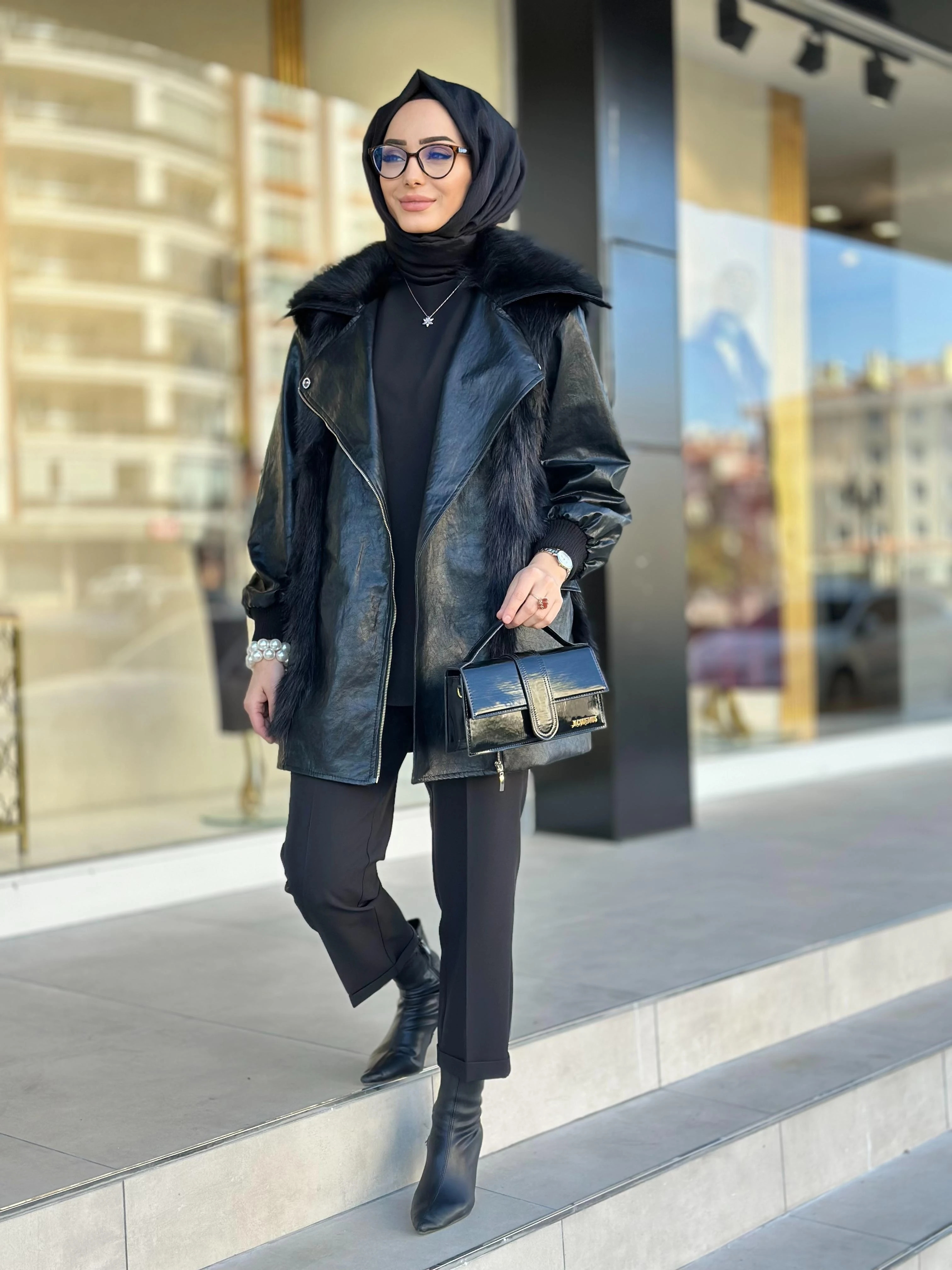 Kürklü Derili Kaban-Tac 7932