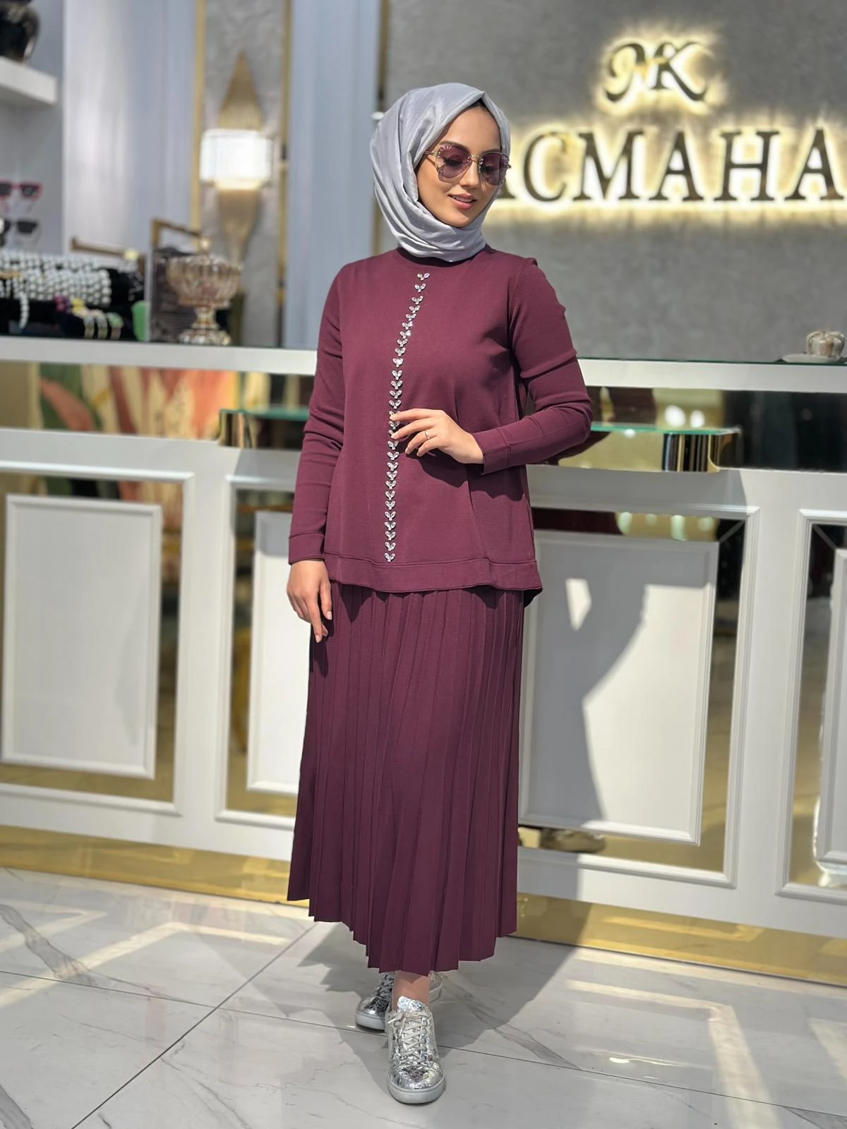 Nuss Taş Det.Etek Takım-Tac 1351 - BORDO