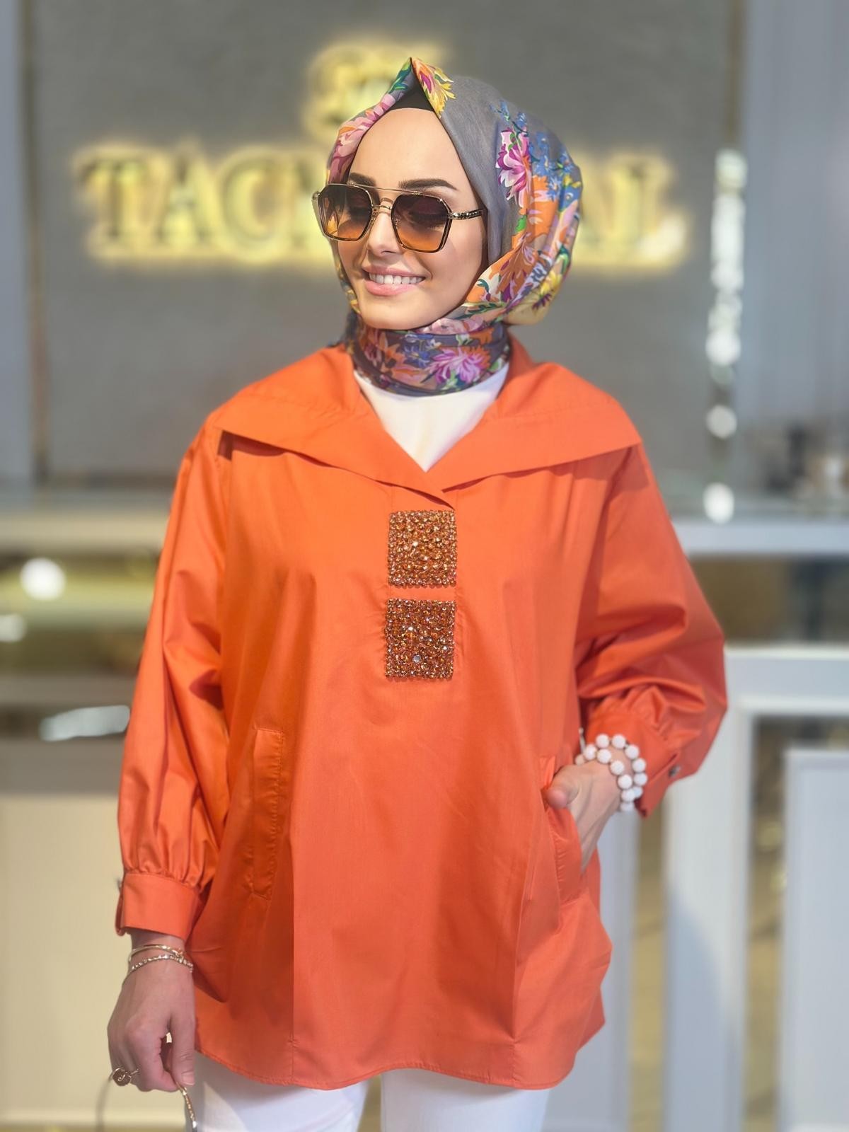 Taşlı Gömlek-Tac 8705 - ORANJ