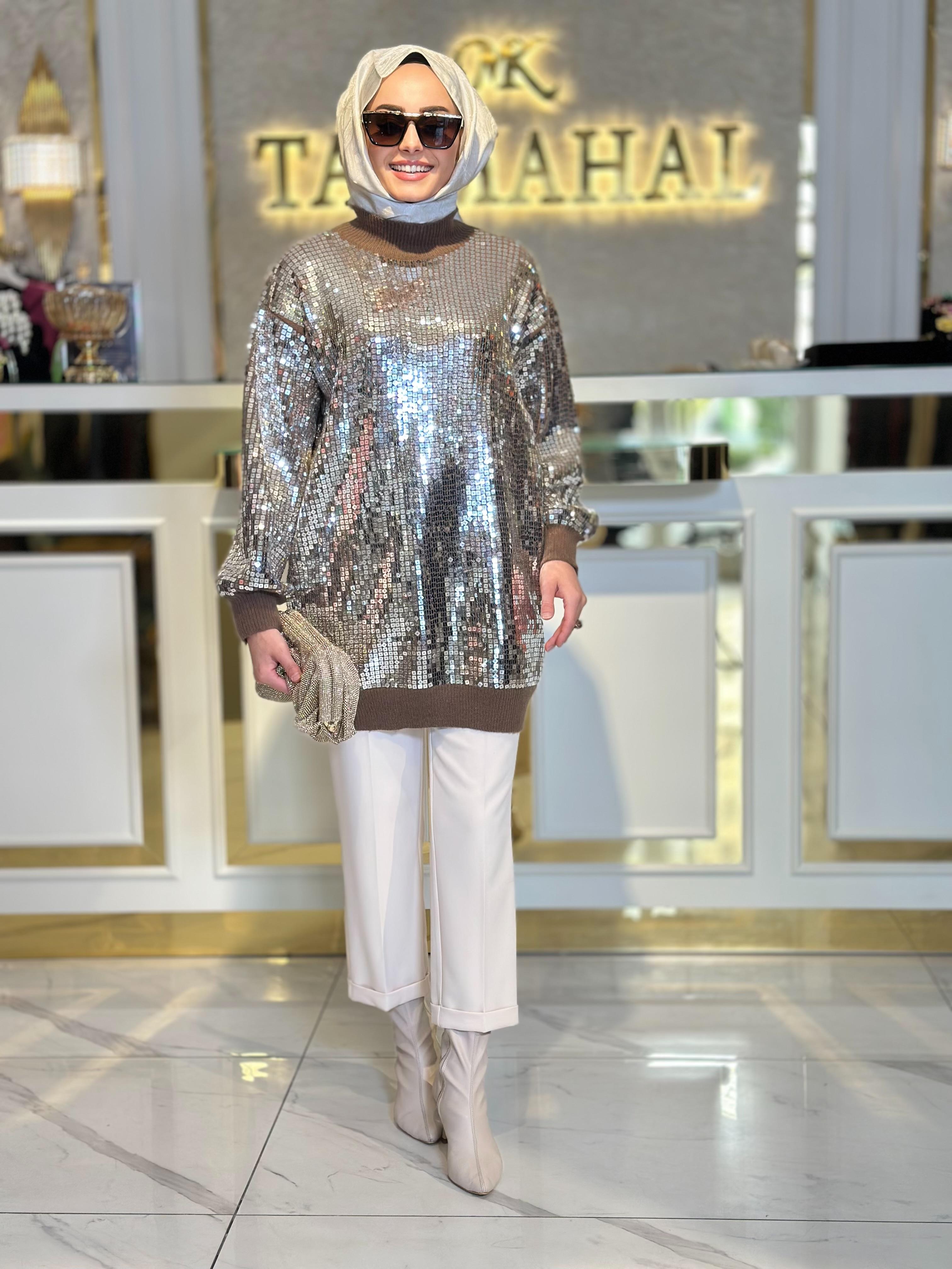 Payetli Yarım Balıkçı Triko Tunik-Tac 21775