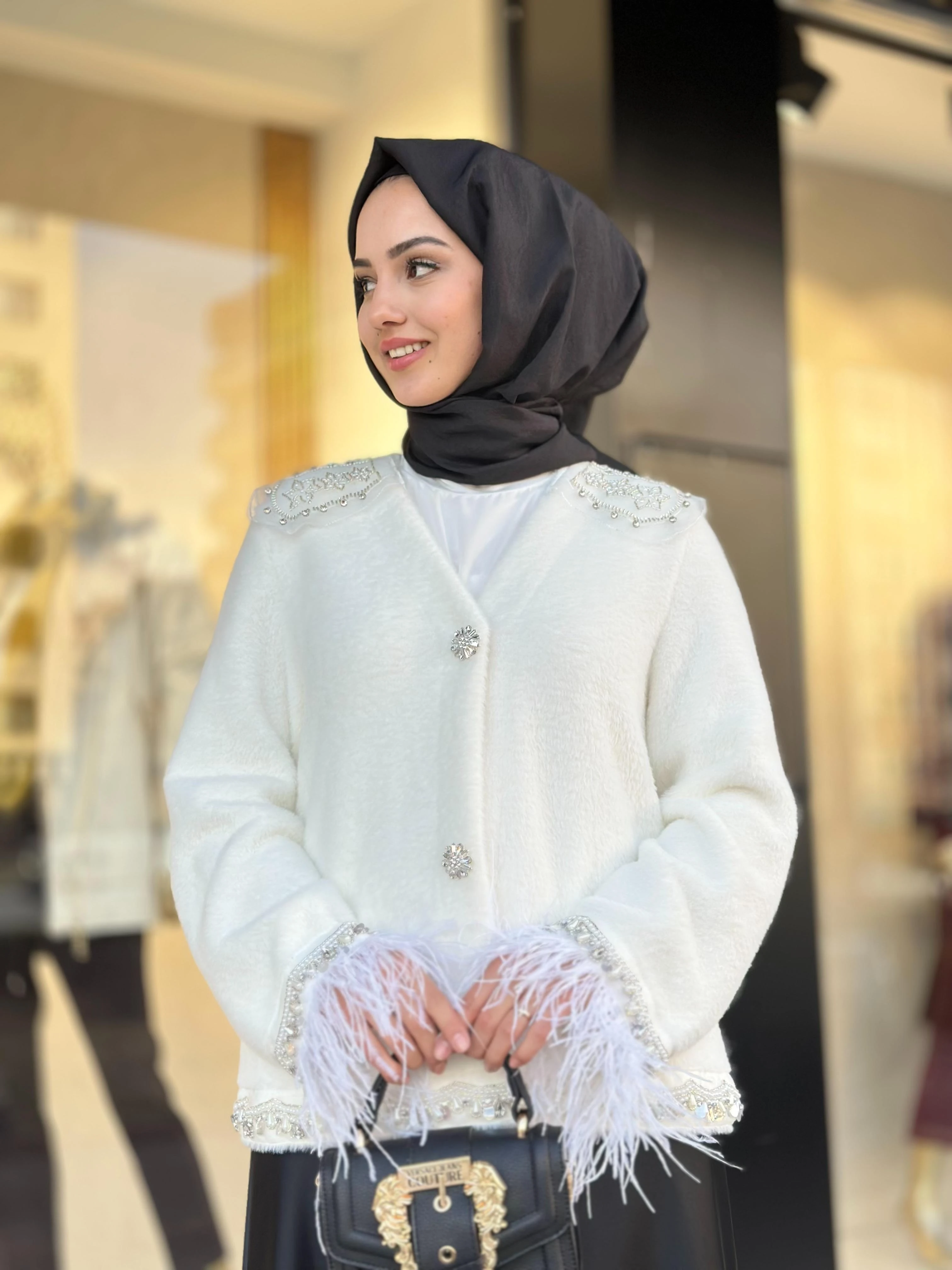 Kolları Tüylü Taşlı Angora-Tac 6020