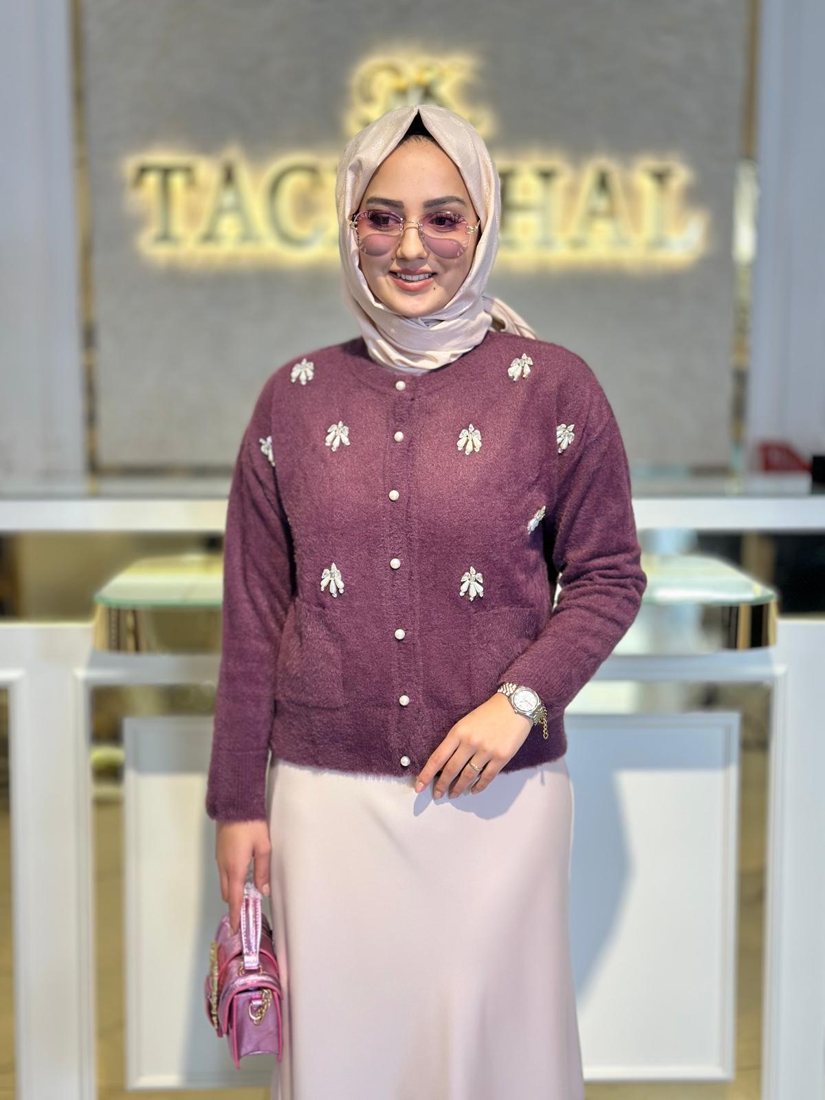 Önü İnci Taşlı Hırka-Tac 6101 - MÜRDÜM