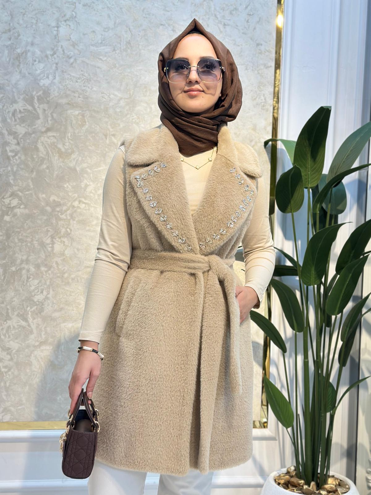 Taş Det.Angora Yelek-Tac 9077