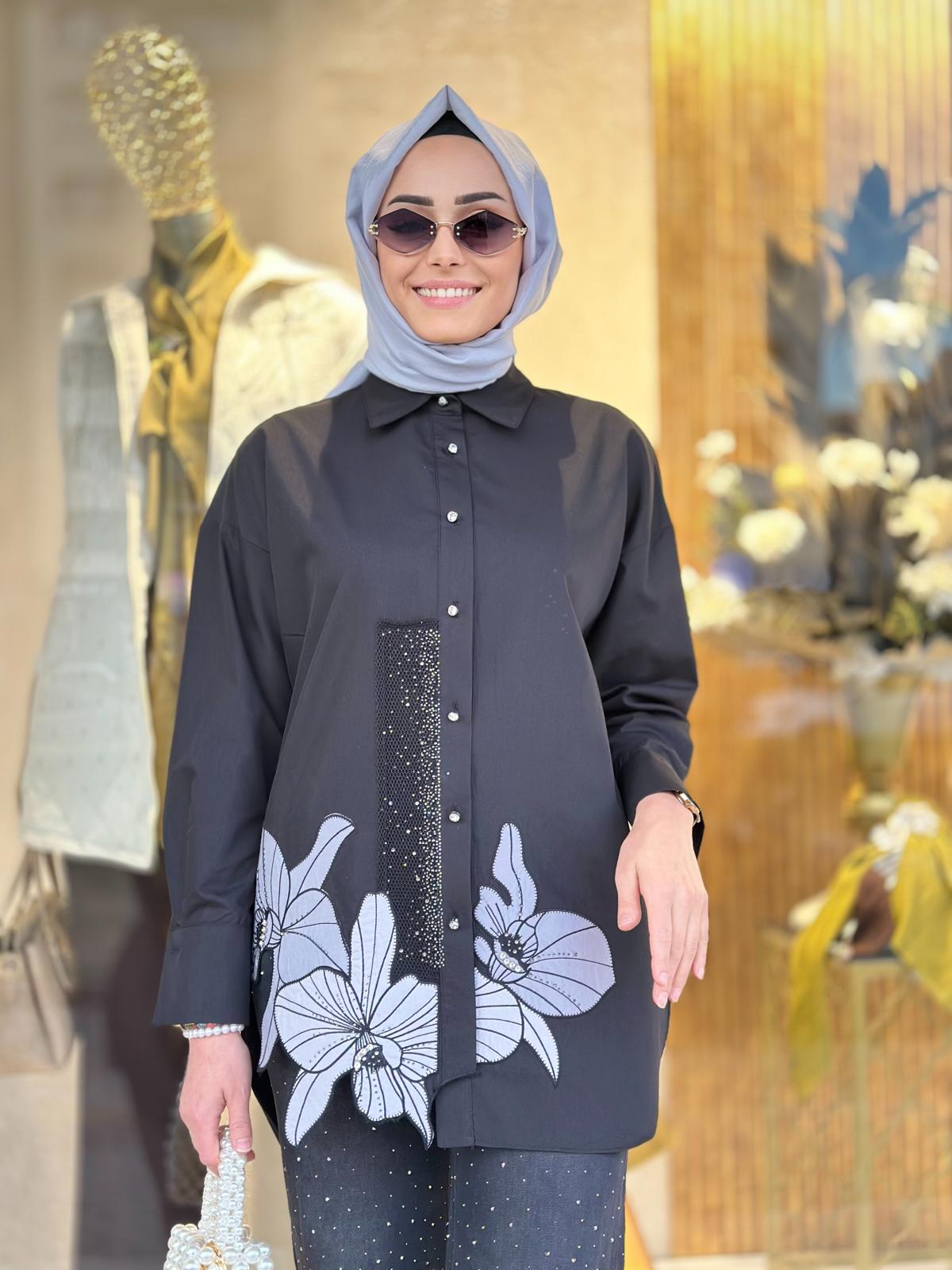 Nakışlı Taşlı Gömlek-Tac 8704