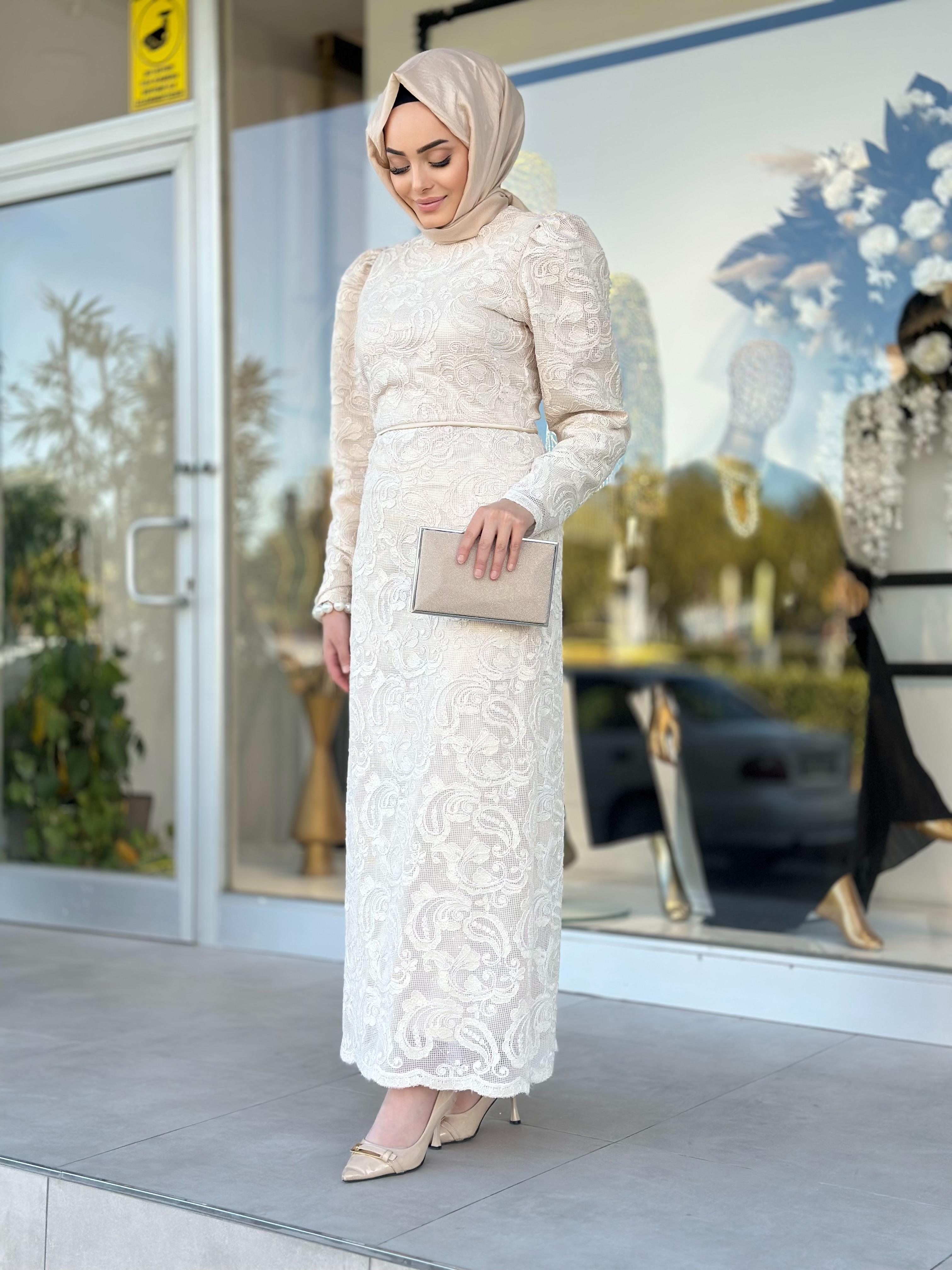 Zarif Dantelli Elbise-Tac 40020