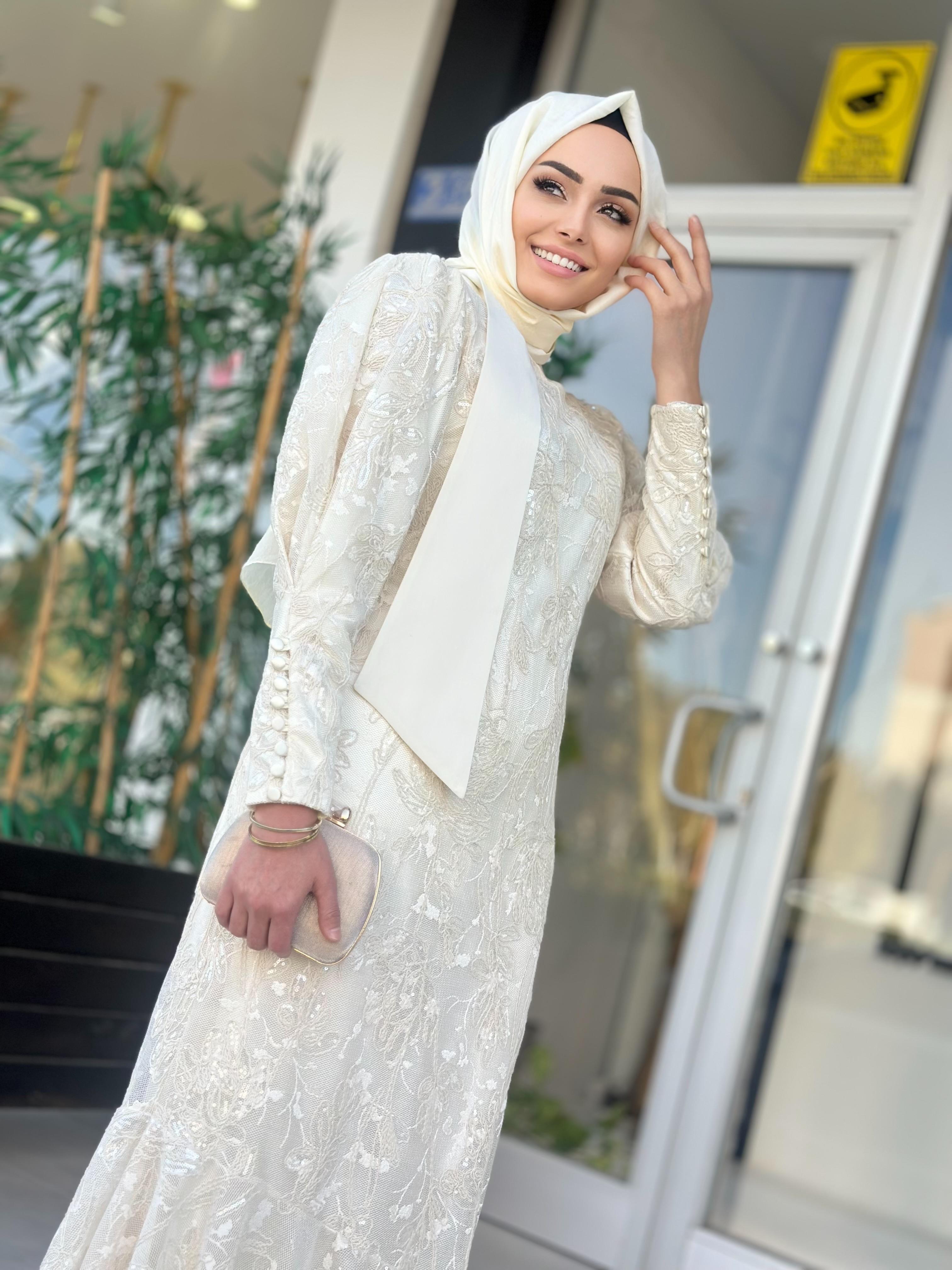 Dantelli Asimetrik Elbise-Tac 54006