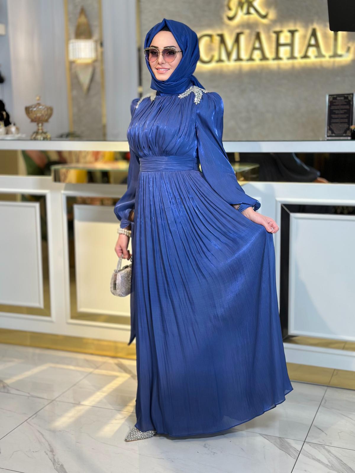 Omzu Taşlı Tül Abiye-Tac 17028