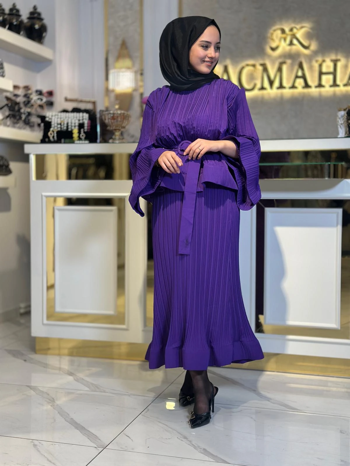 Pliseli Mor İthal Takım-Tac 85251