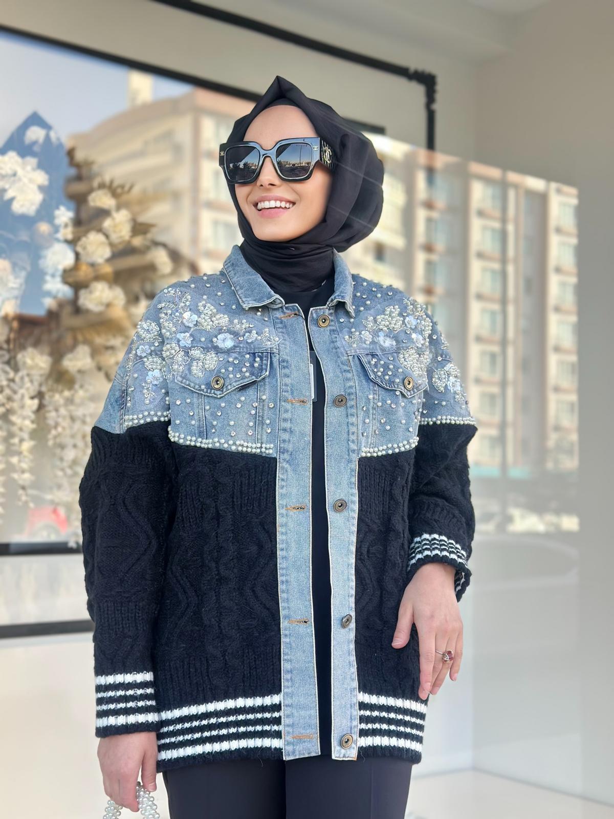 Örgü Det.İthal Kot Ceket-Tac 95138 - SİYAH