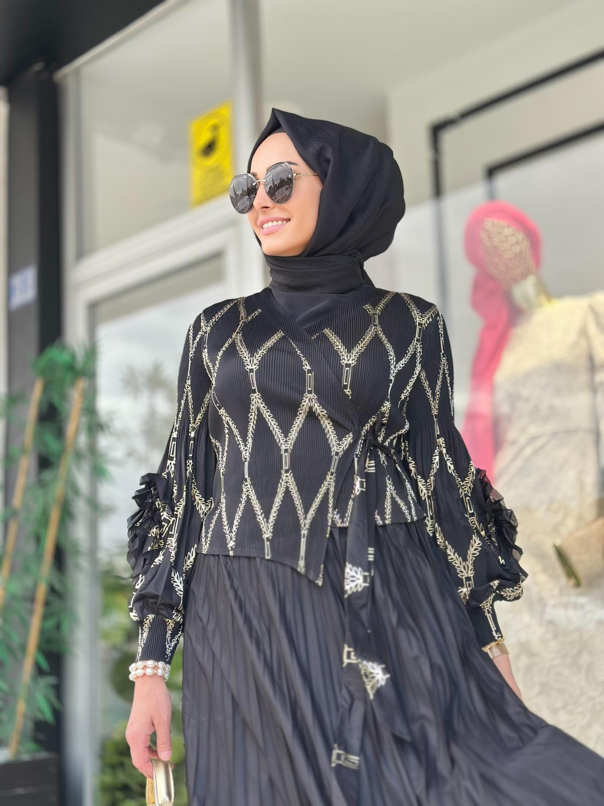 İthal Goldlu Elbise-Tac 32658