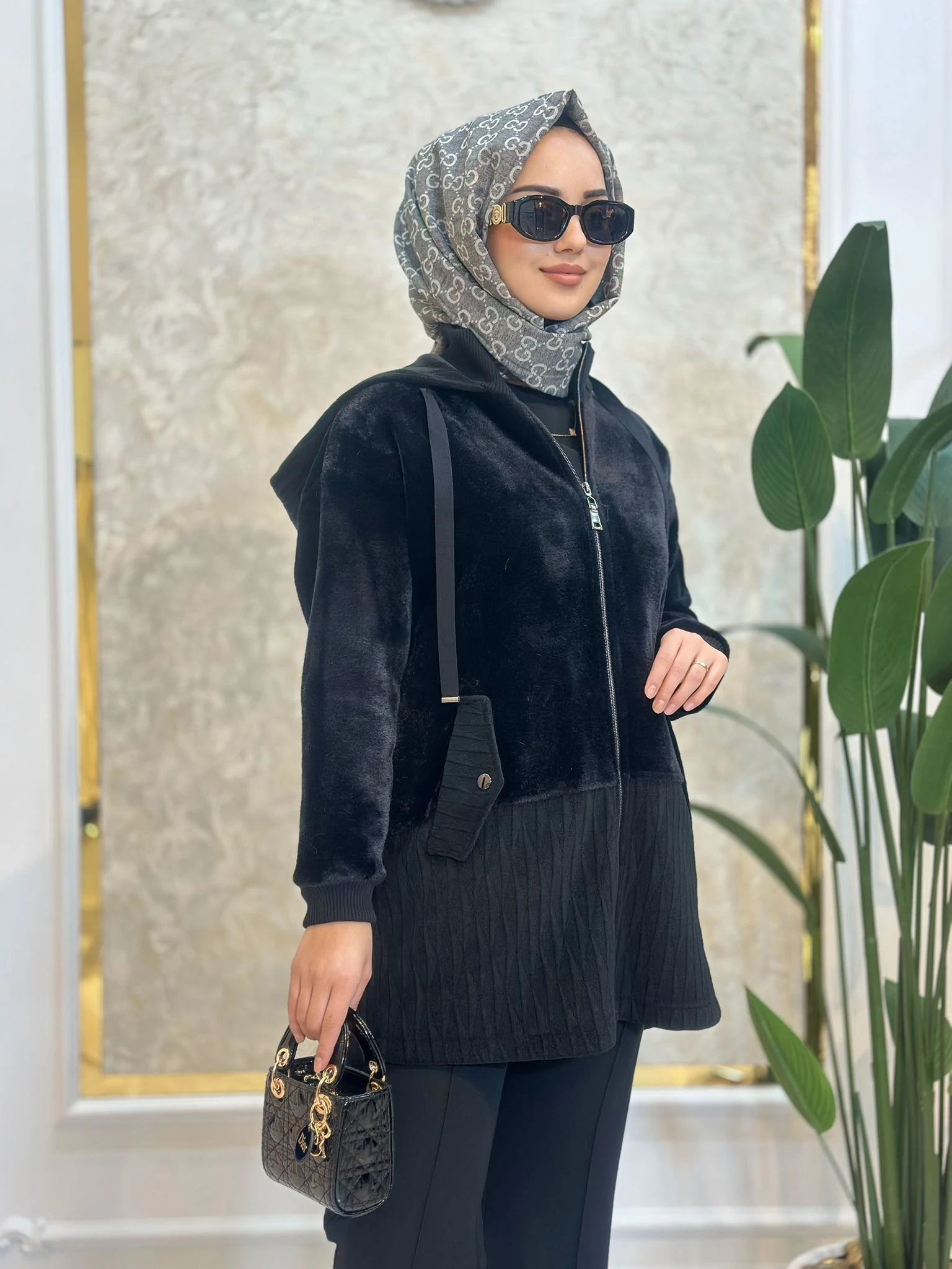 Kürk Des.Kadife Kombinli Kaban-Tac 6013