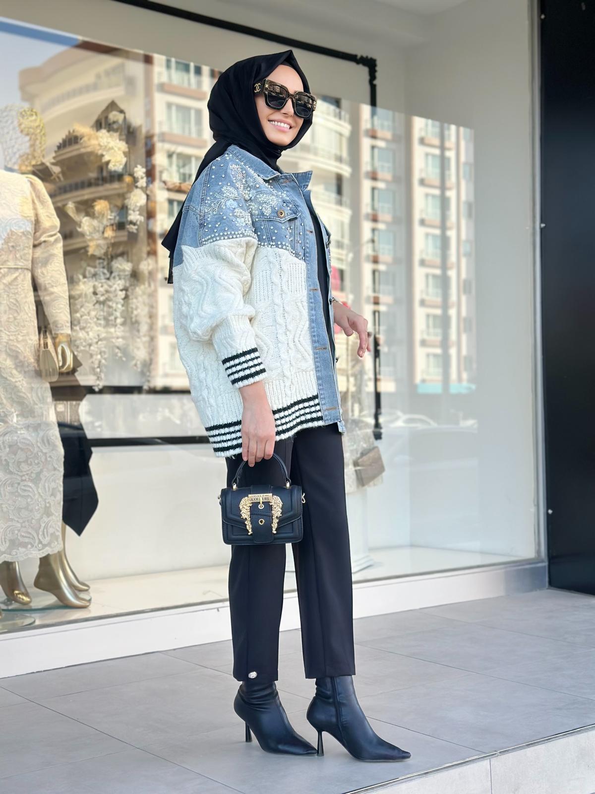 Örgü Det.İthal Kot Ceket-Tac 95138