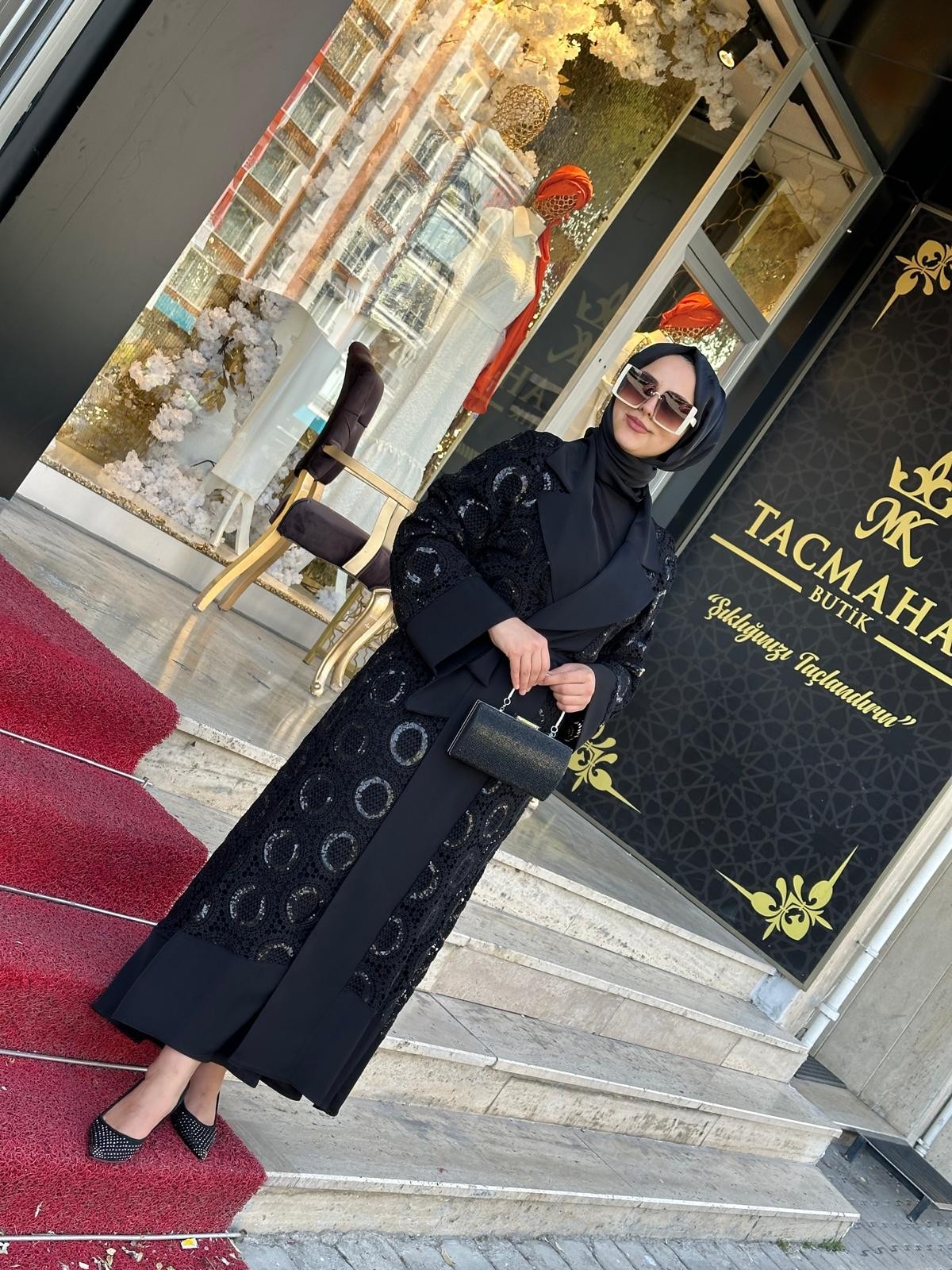 Güpür Detaylı Abaya-Tac 6614