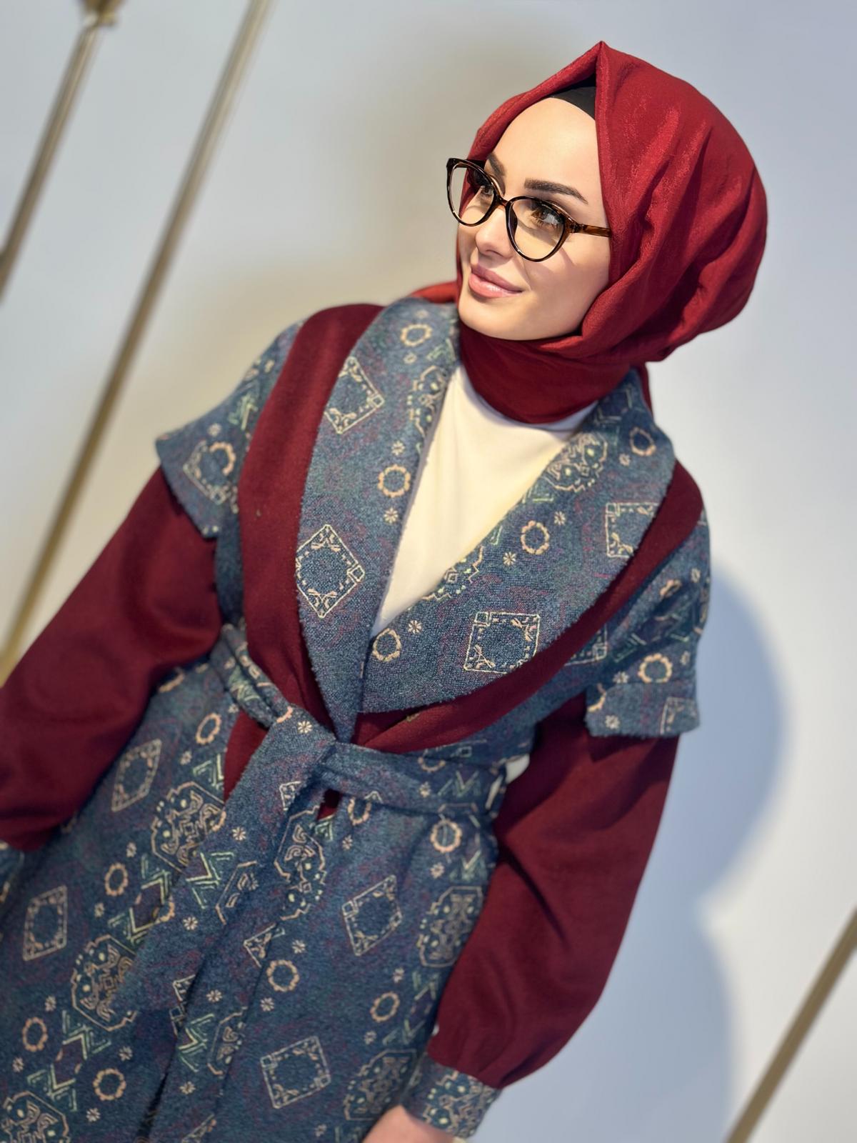 Şal Yaka Desenli Kaban-Tac 15237