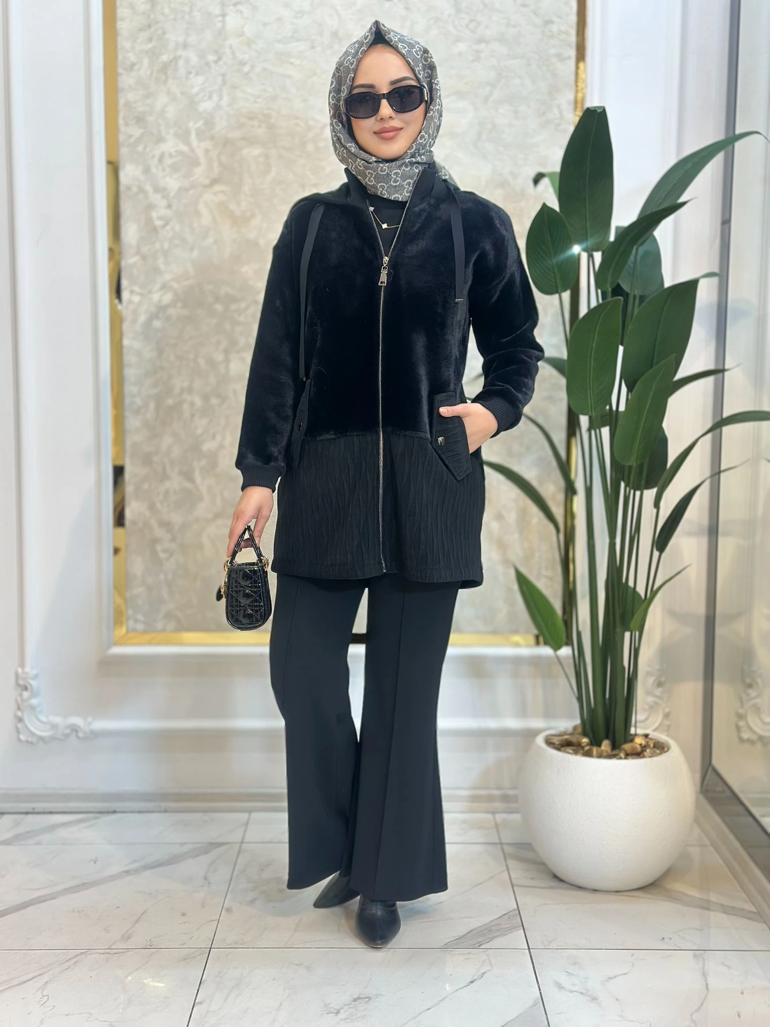 Kürk Des.Kadife Kombinli Kaban-Tac 6013