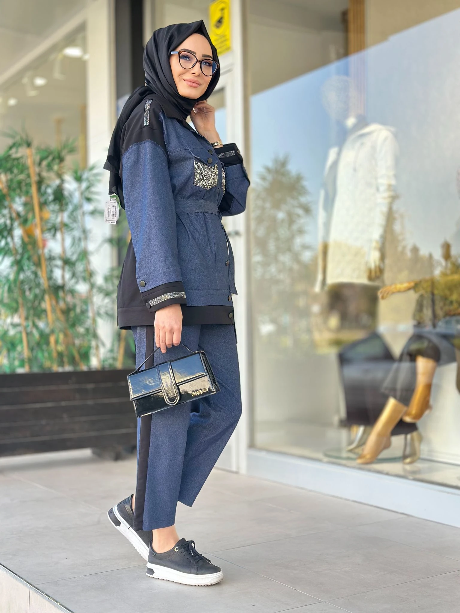 Cepleri Taşlı Jean Pant. Takım-Tac 7969