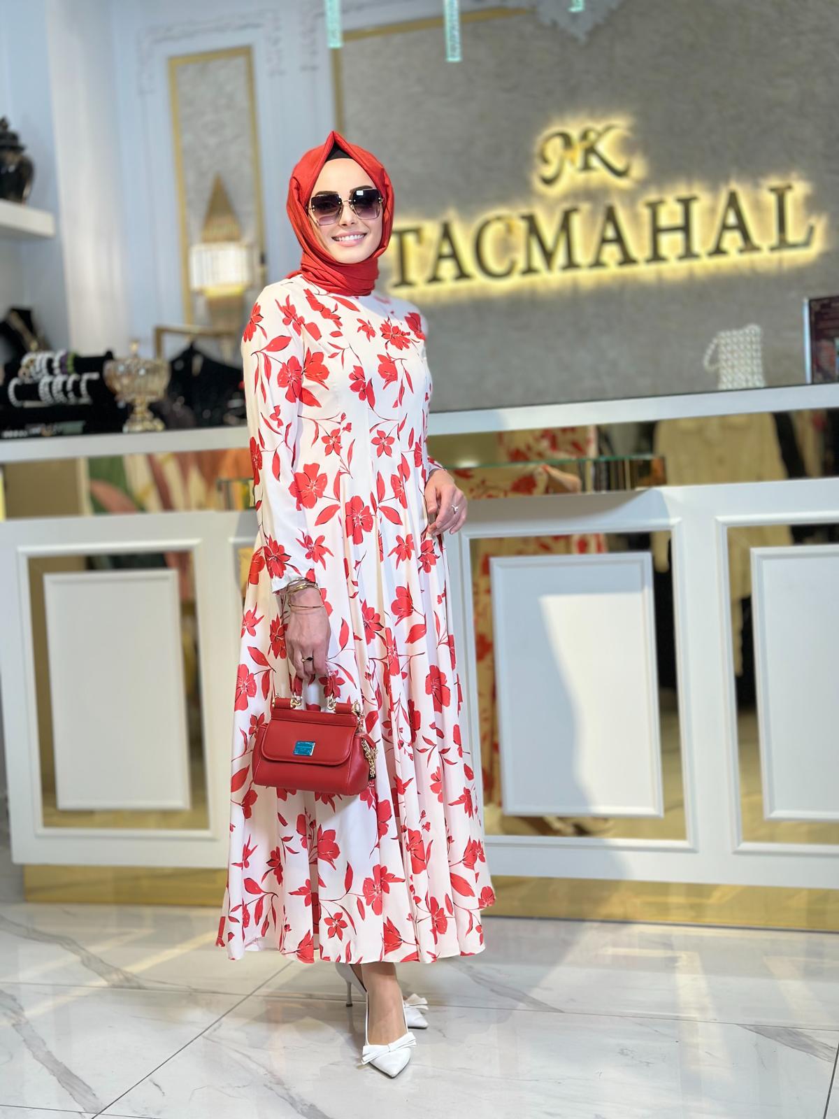 Çiçekli Elbise-Tac 7040