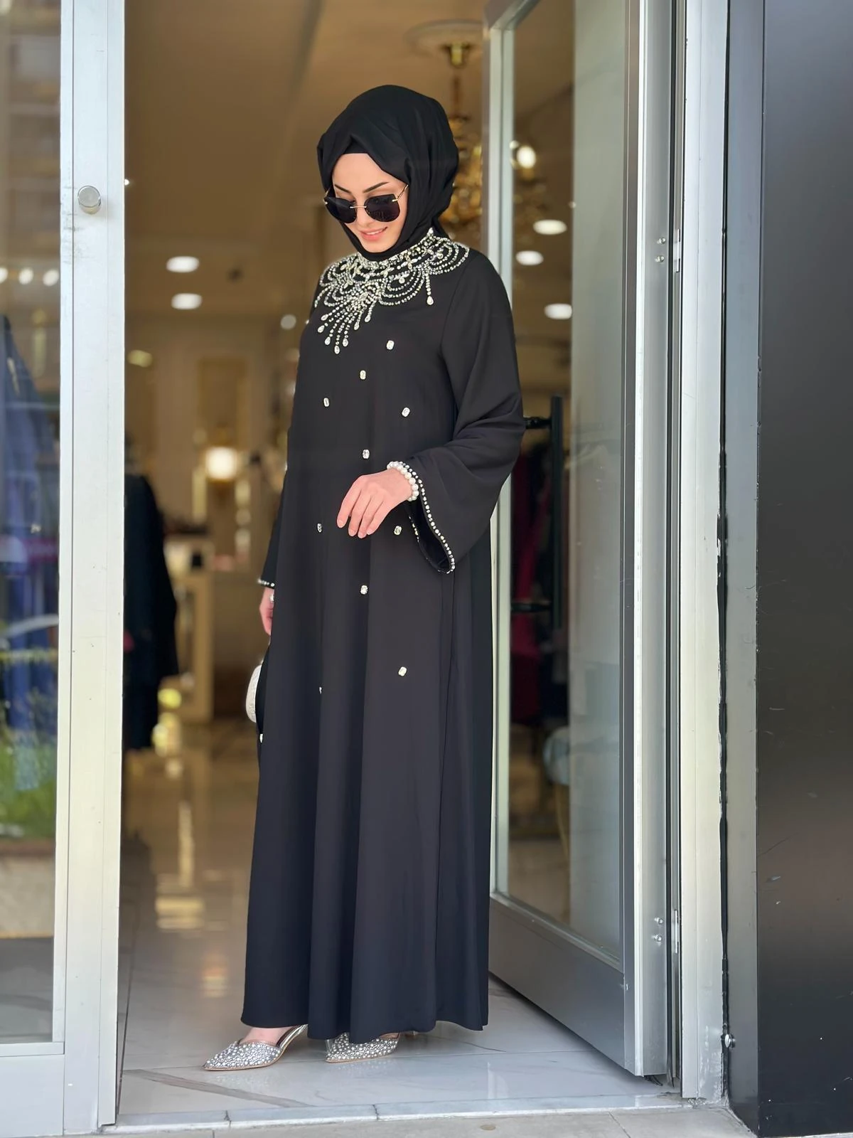 Yaka Taşlı Elbise-Tac 4246