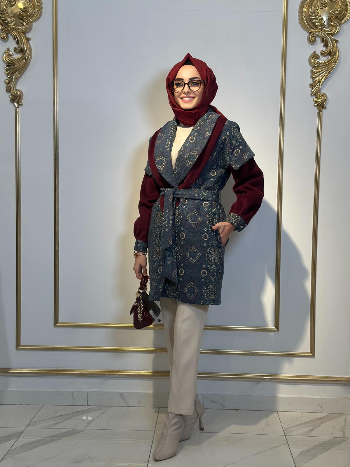 Şal Yaka Desenli Kaban-Tac 15237