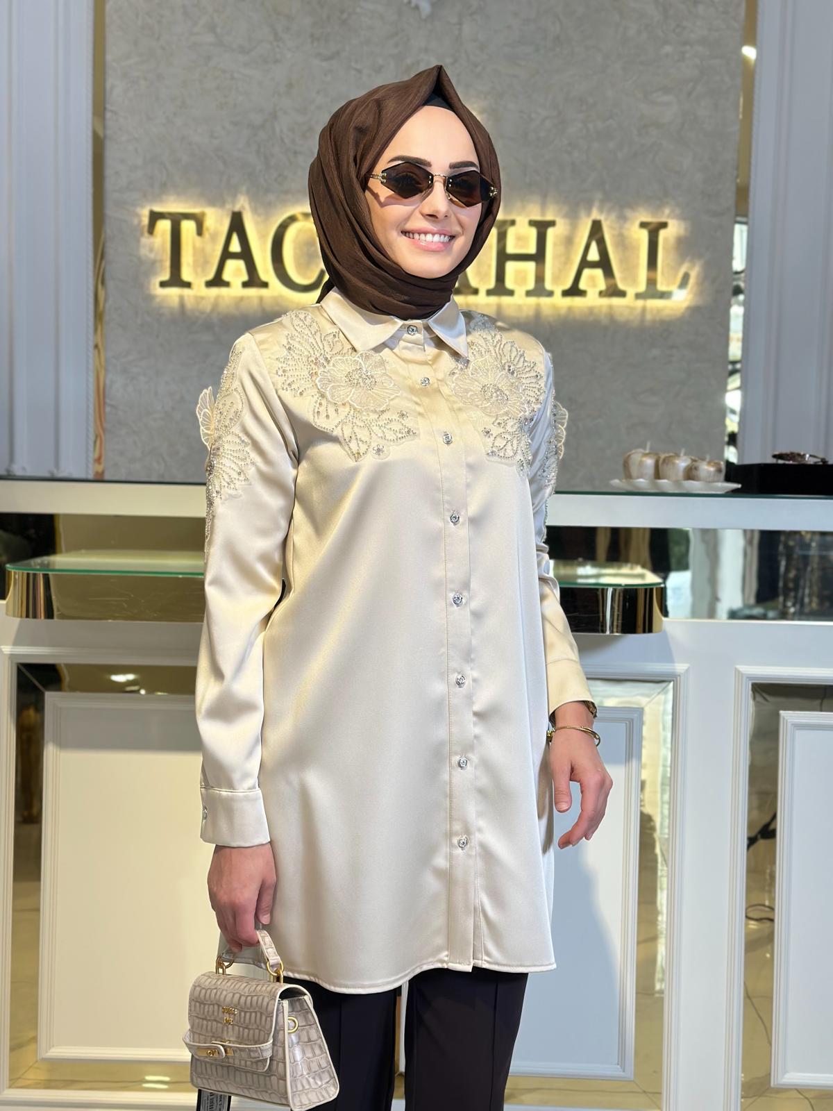 Omzu Çiçekli Tunik-Tac 3216