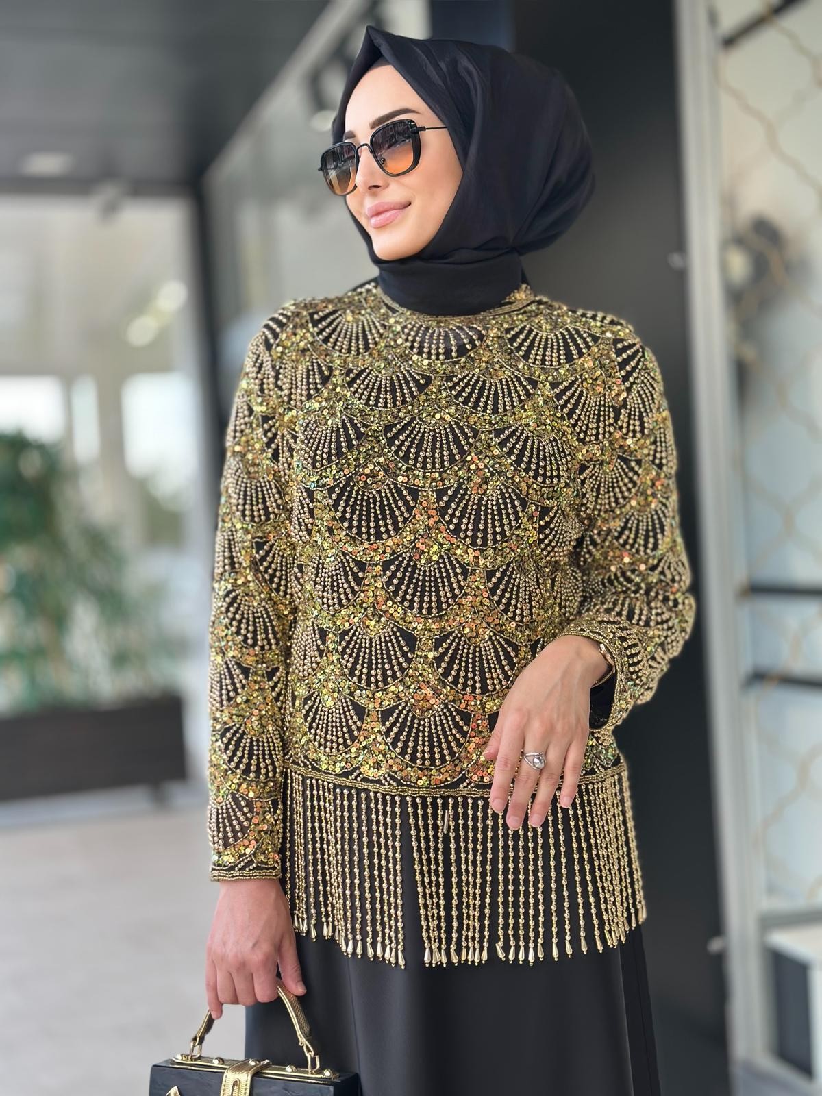İşlemeli Ceket Abiye-Tac 85264 - GOLD