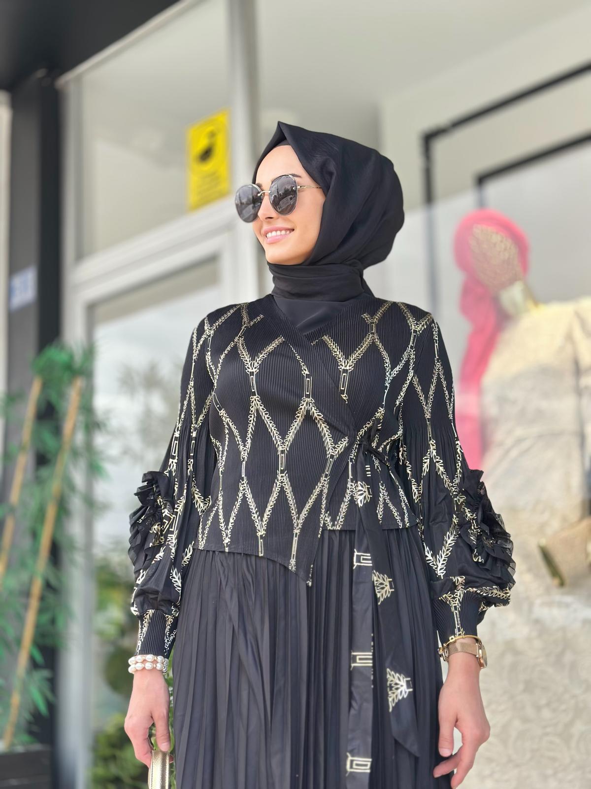 İthal Goldlu Elbise-Tac 32658