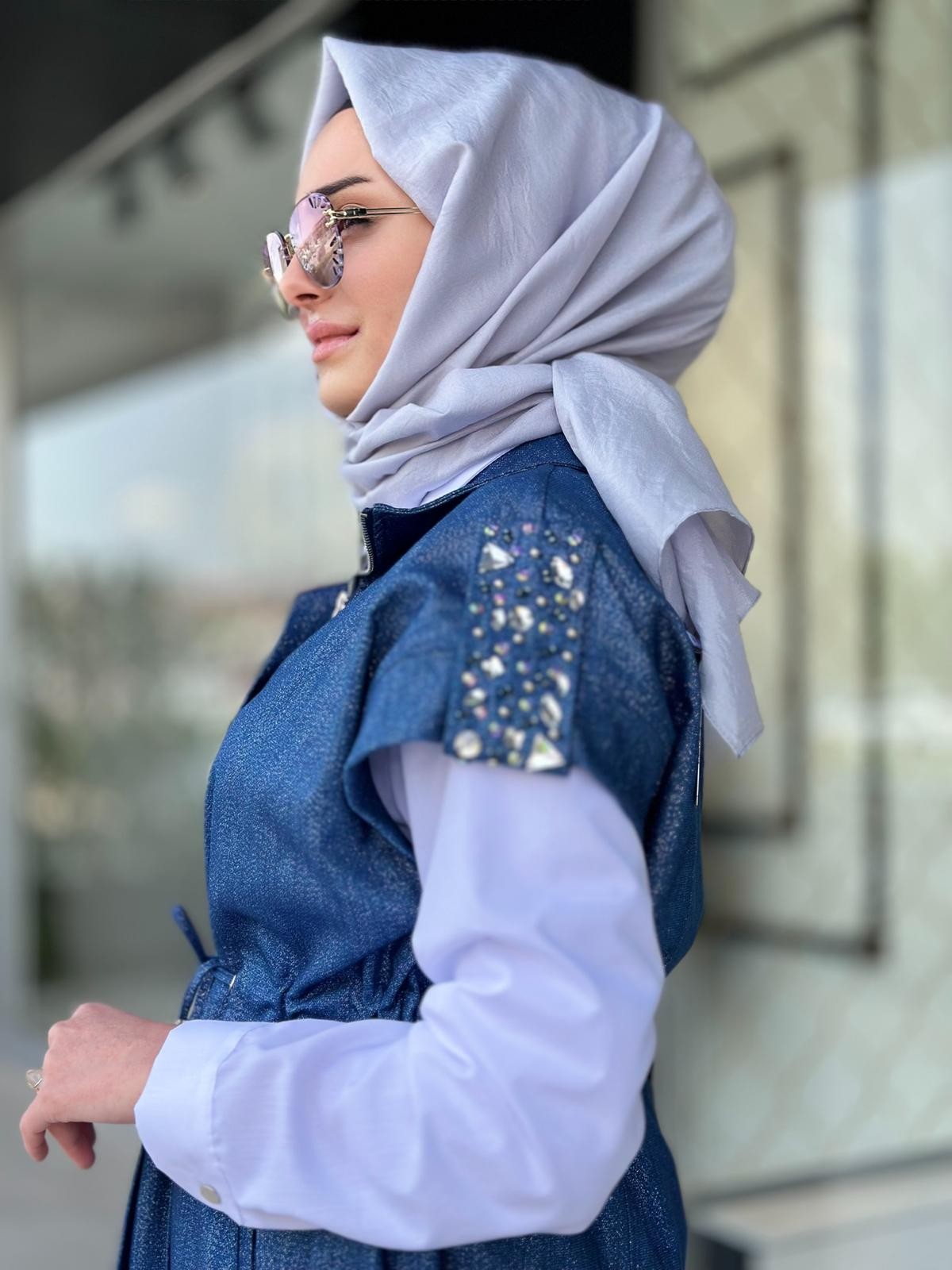 Simli Denim Yelekli Takım-Tac 3013