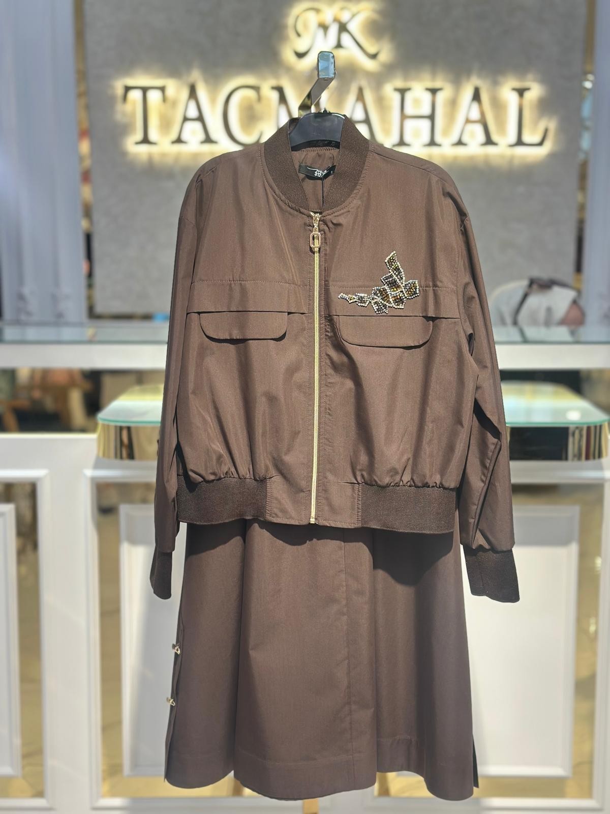 Taşlı Fermuarlı Takım-Tac 1502 - KAHVERENGİ