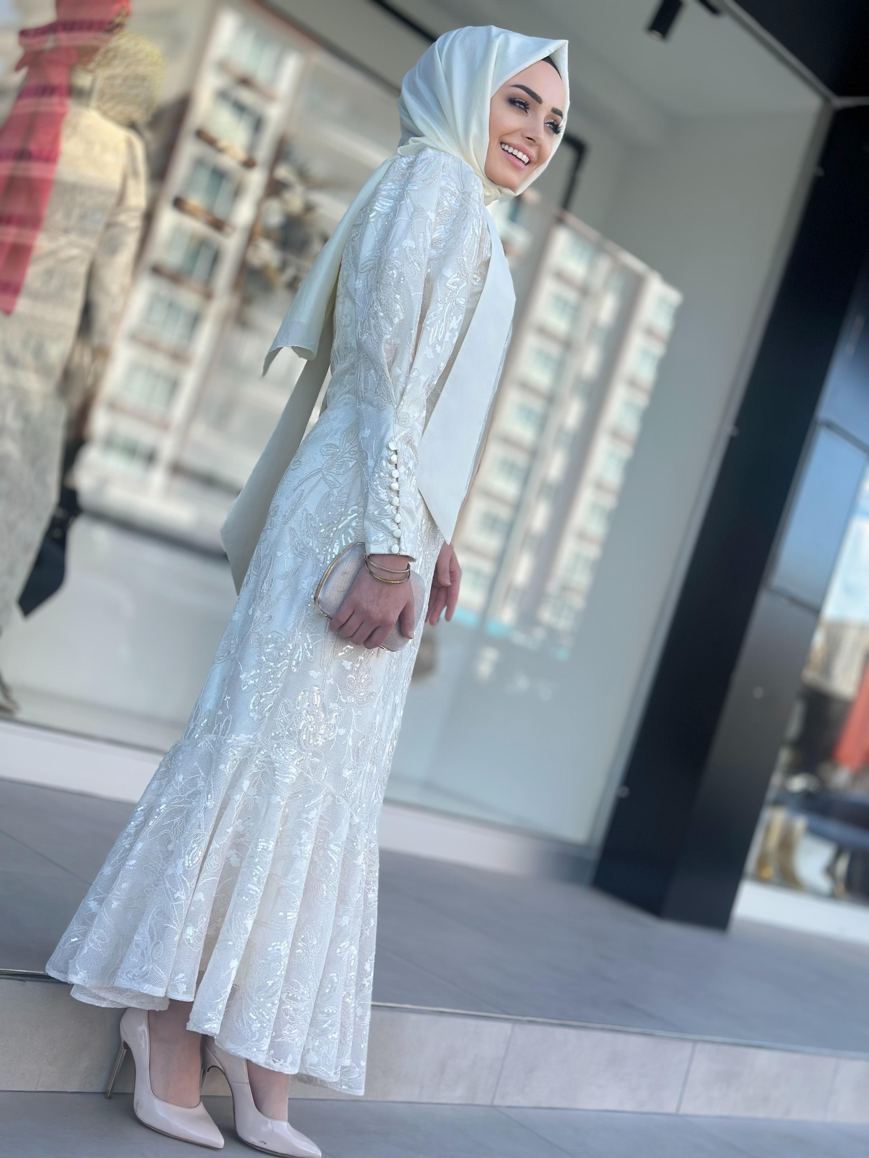 Dantelli Asimetrik Elbise-Tac 54006