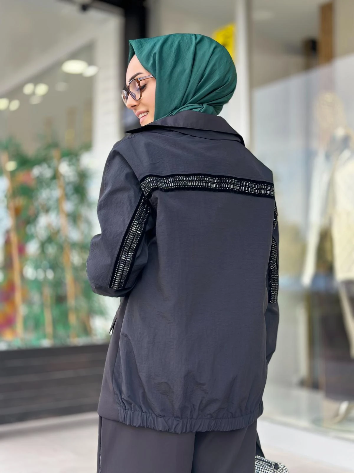 Fermuarlı Taşlı Pant. Takım-2606