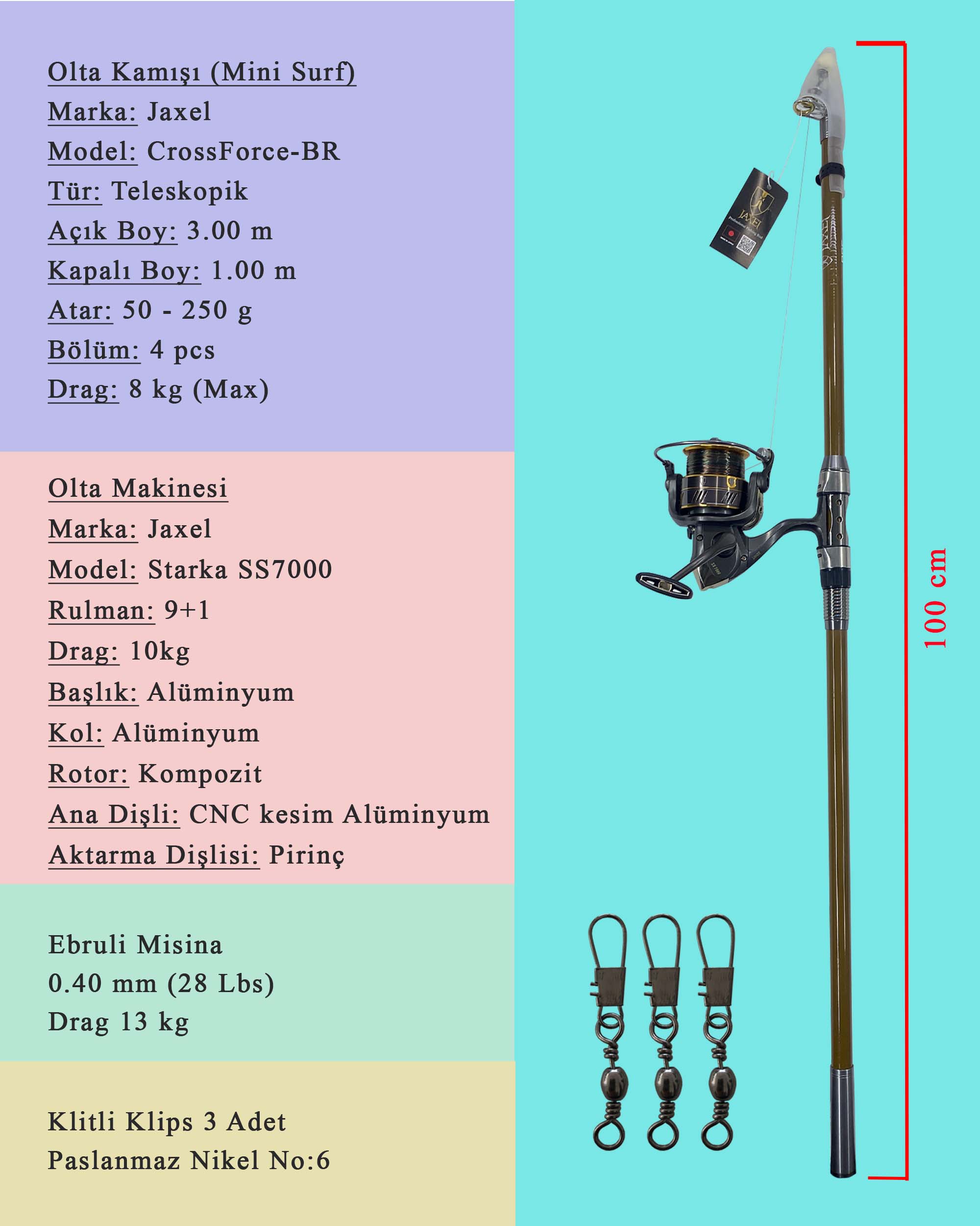 Jaxel Teleskopik Olta Seti Mini Surf Set (Brown)