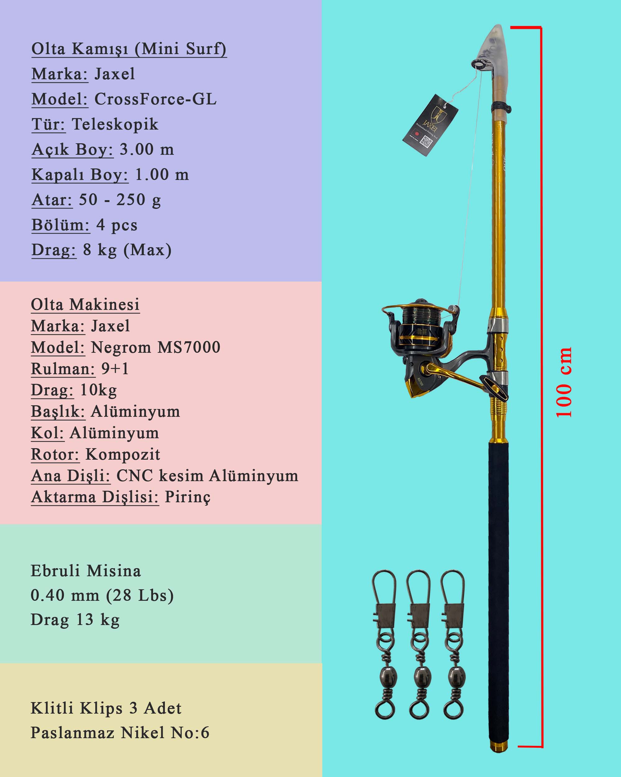 Jaxel Teleskopik Olta Seti Mini Surf Set (Gold)
