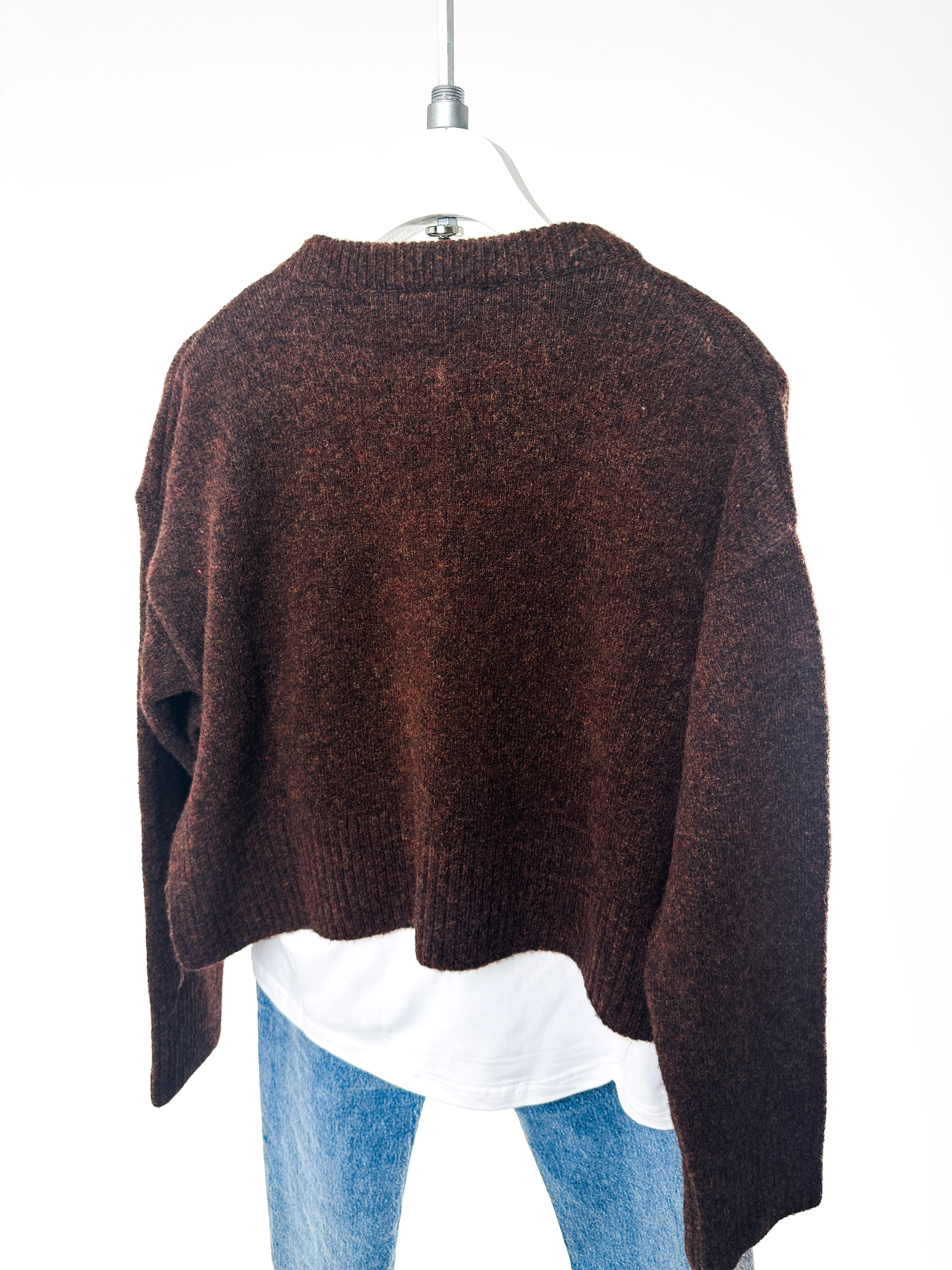 Kahverengi Düğmeli Oversize Triko