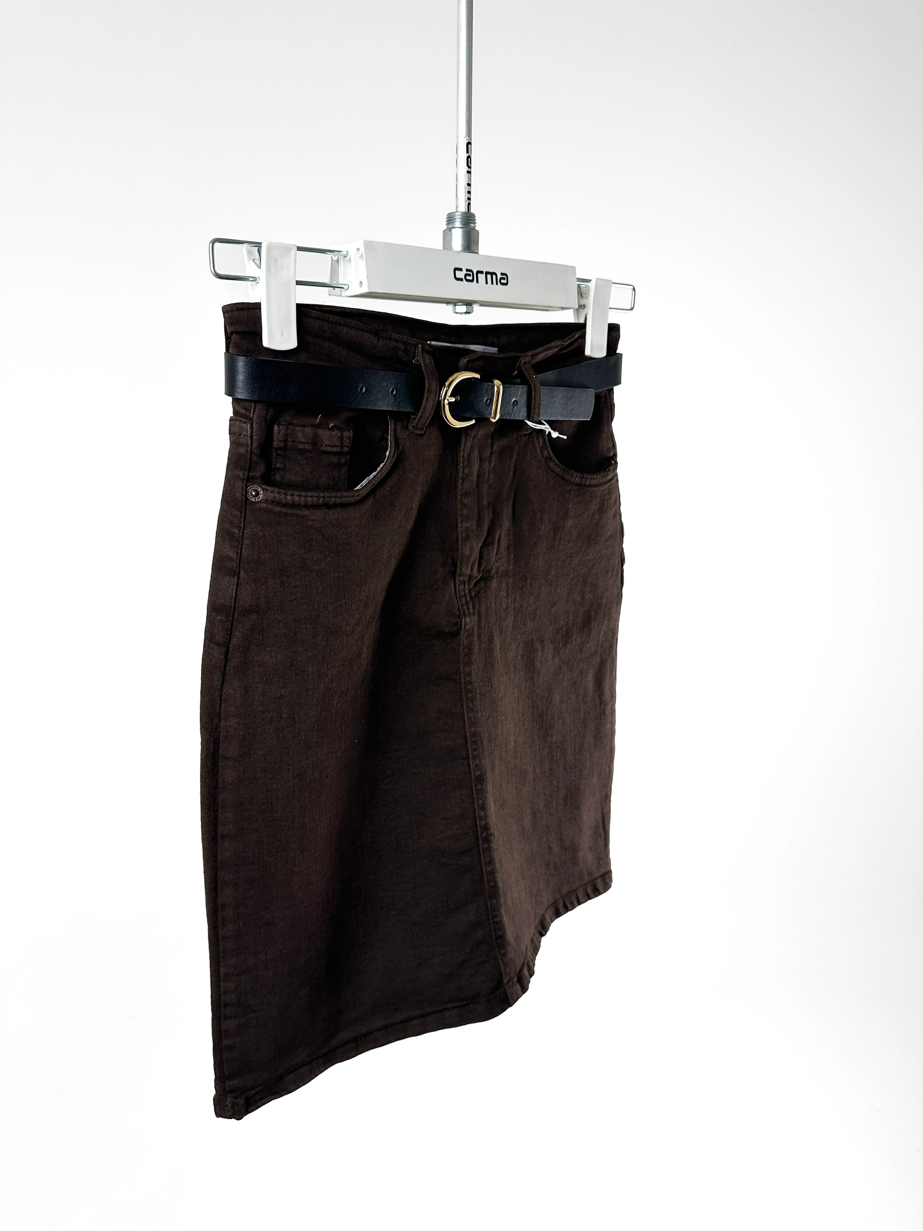 Kemerli Denim Mini Etek