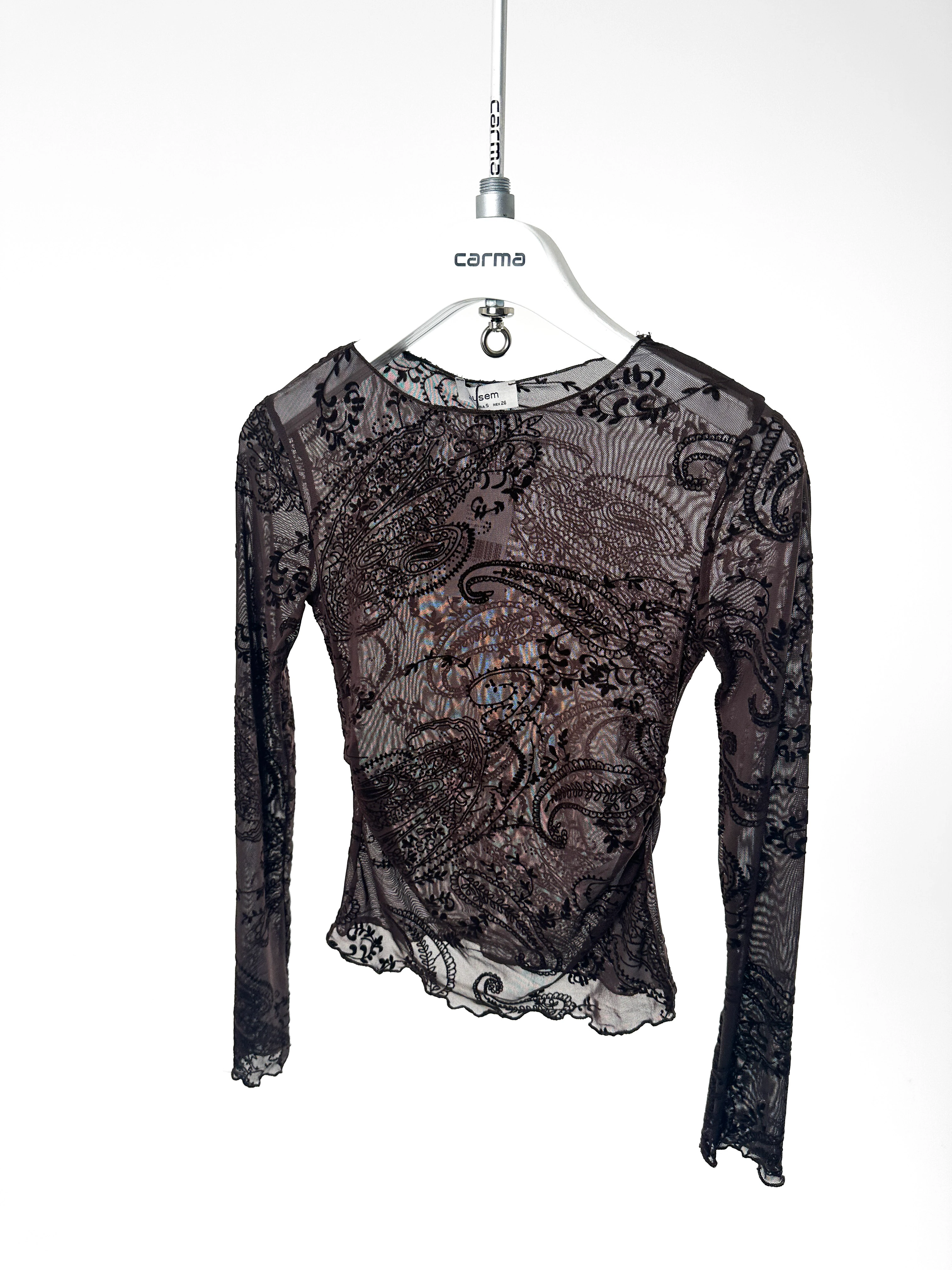 Desenli Transparan Tül Bluz