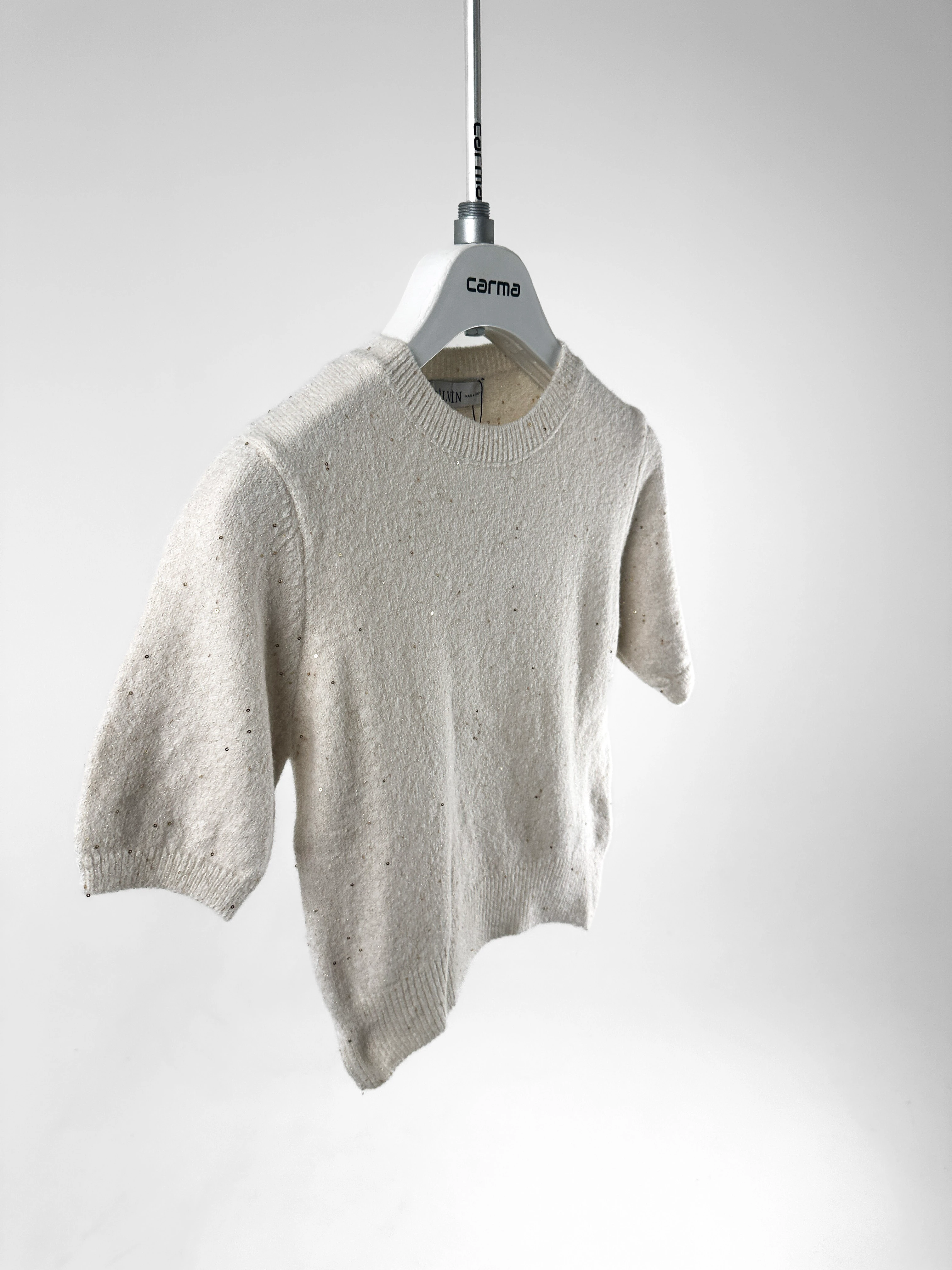 Pul Dokulu Simli Kısa Kol Kazak