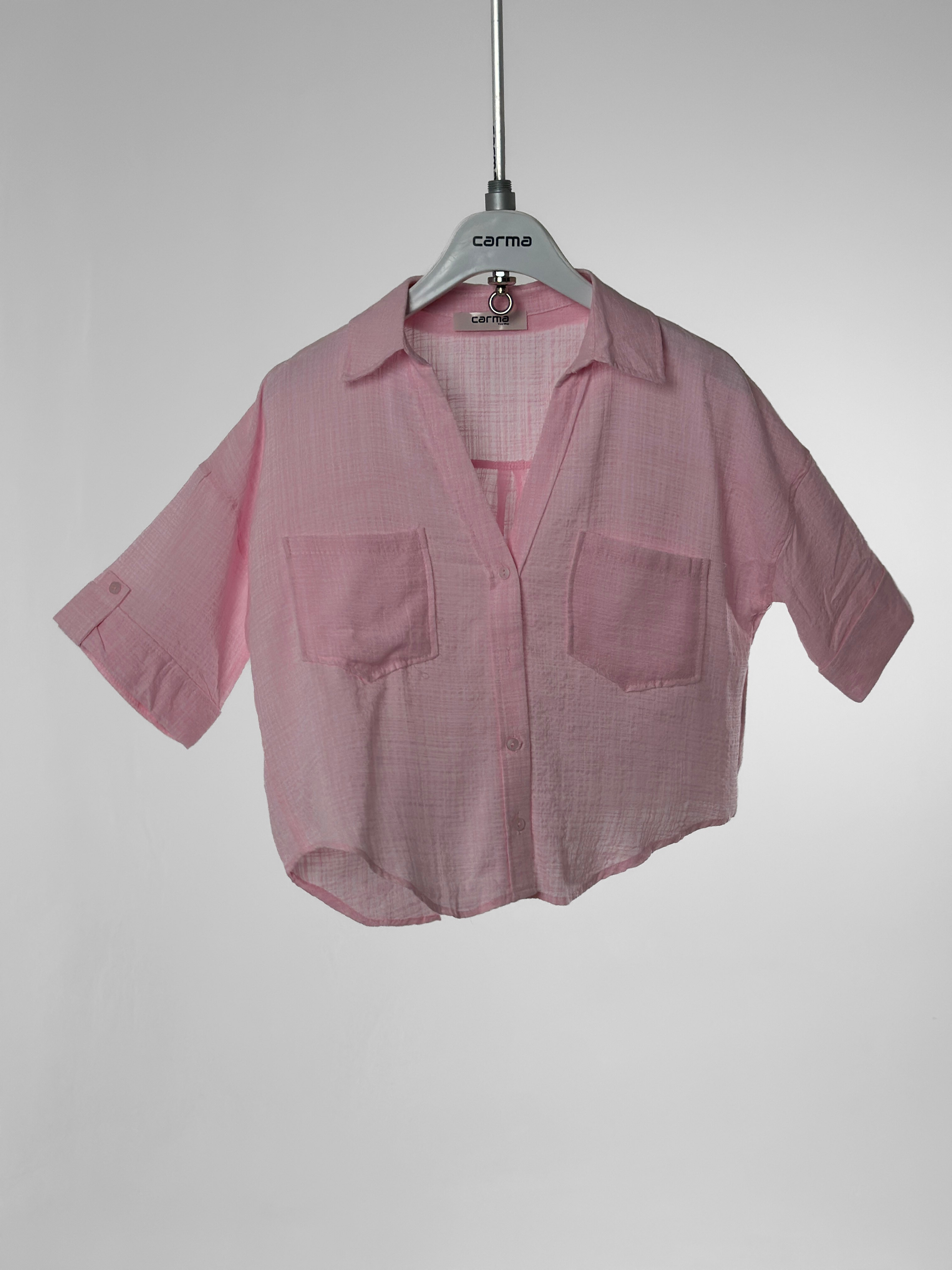 Oversize Cepli Keten Gömlek - şeker pembe