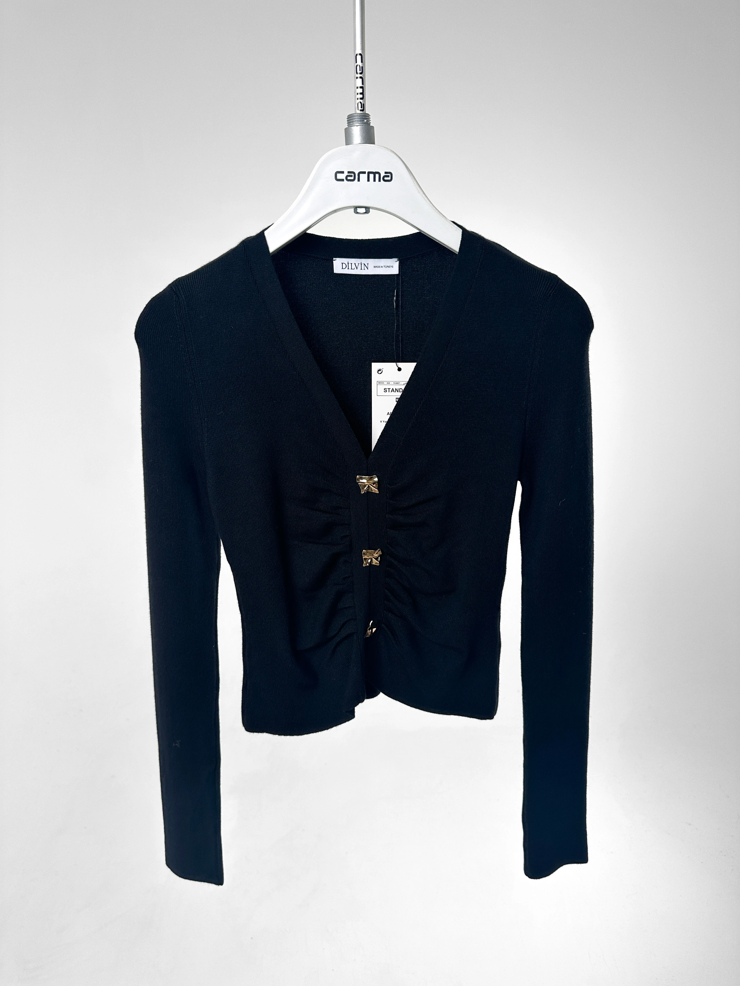 Büzgü Detaylı Triko Bluz - siyah