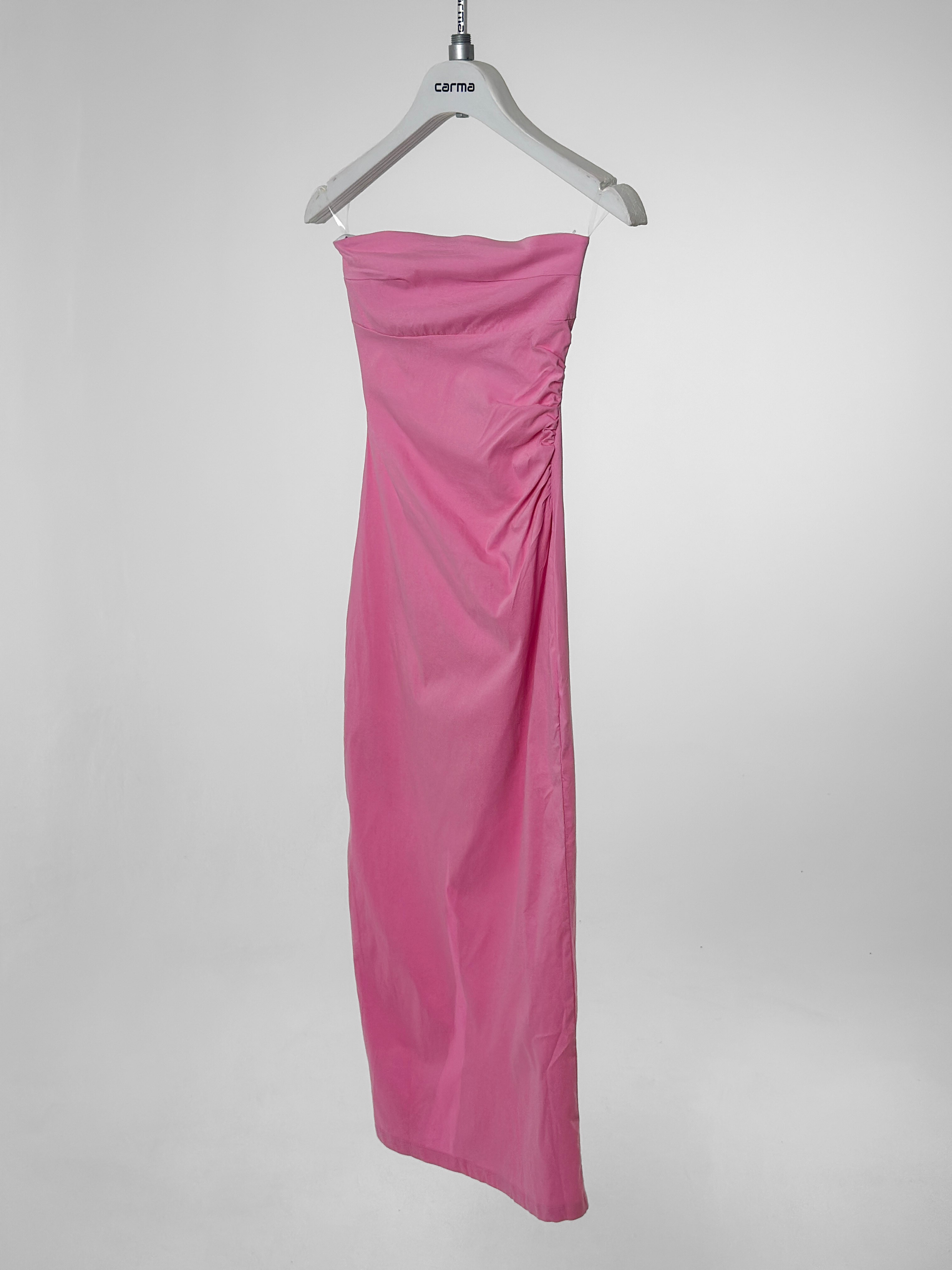 Drape Straplez Elbise - şeker pembe