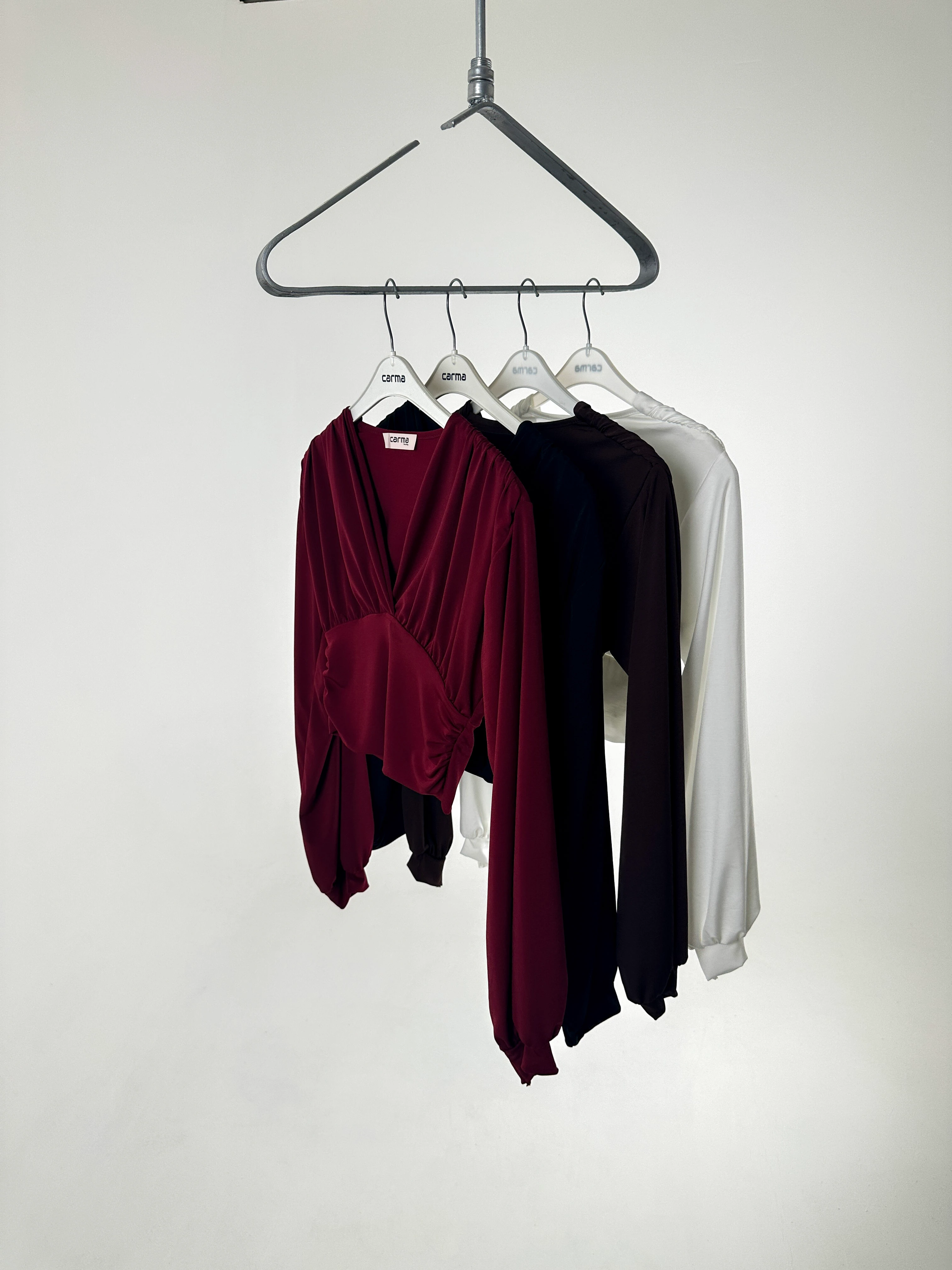 Drapeli V Yaka Crop Bluz