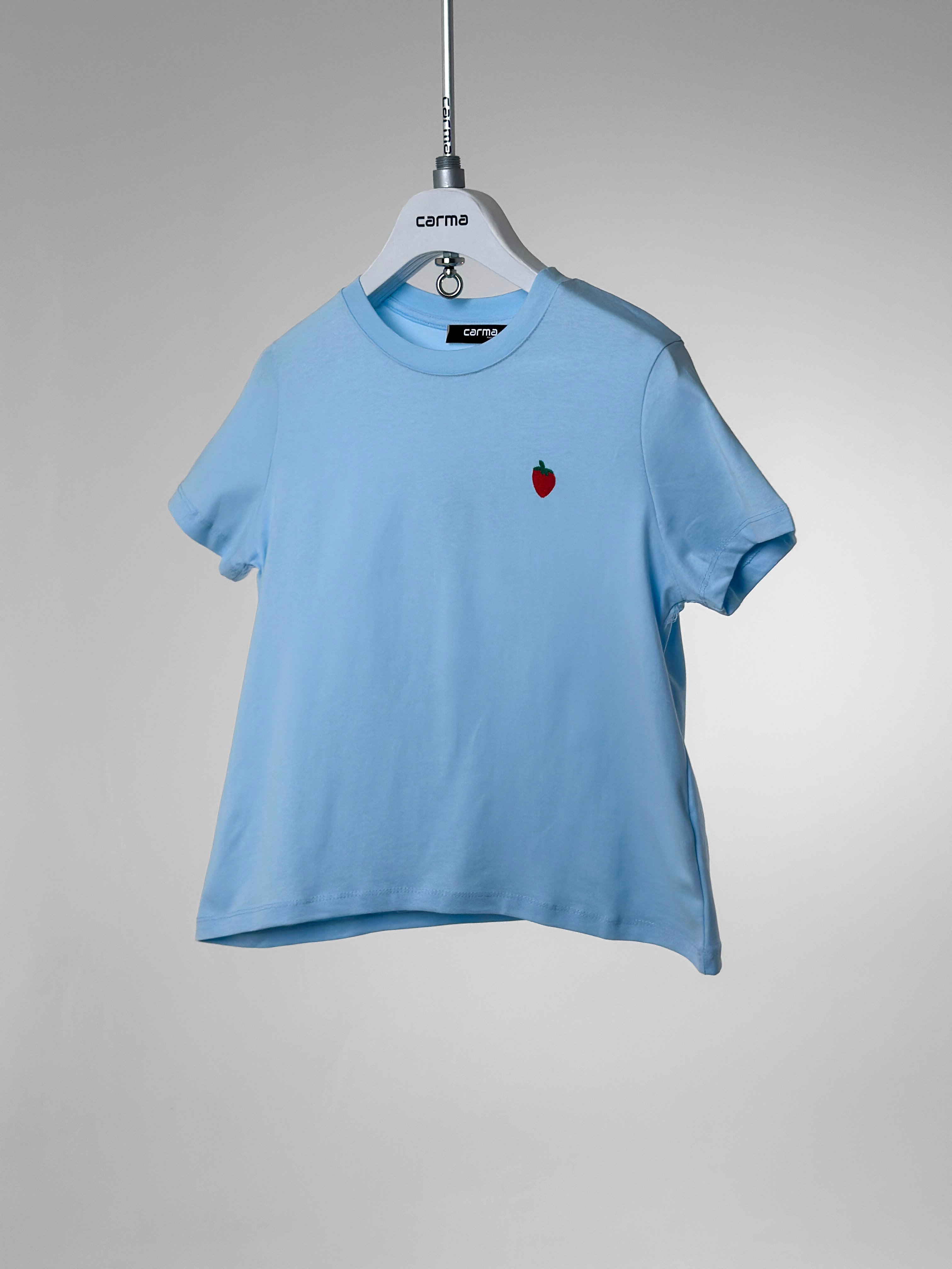 Çilek Nakışlı Basic T-Shirt - bebe mavi
