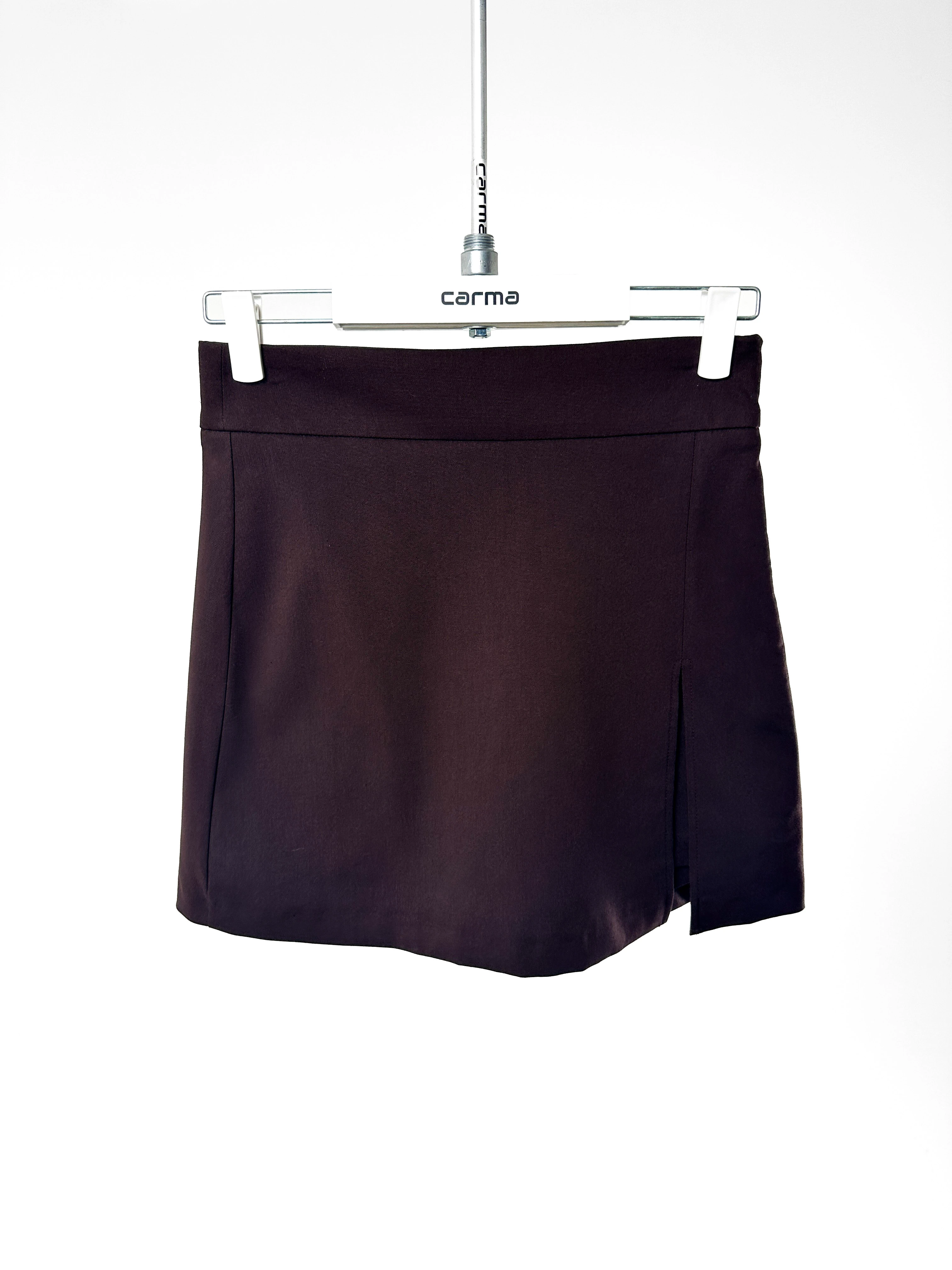 Yırtmaç Detaylı Şort Etek - kahve