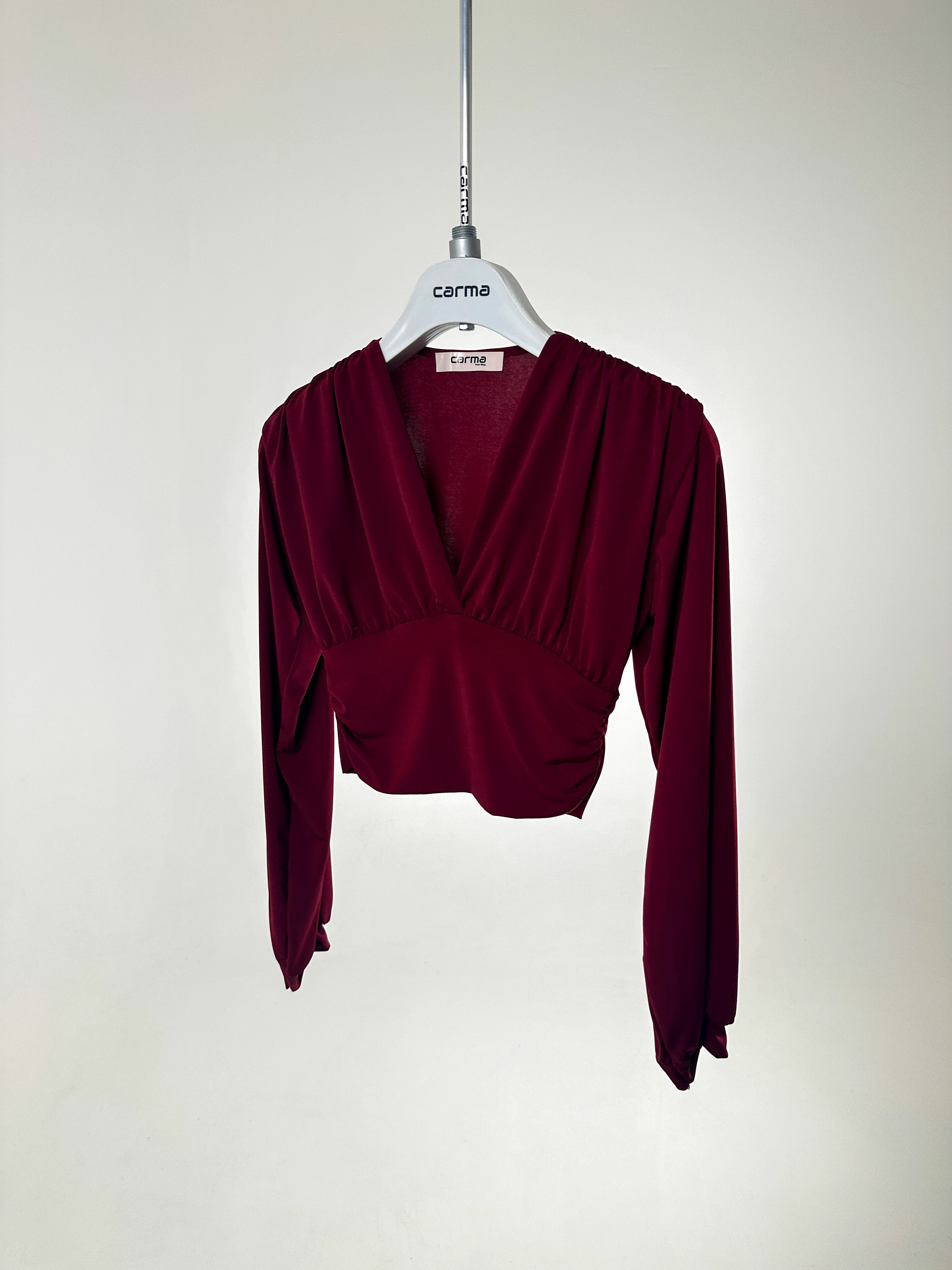 Drapeli V Yaka Crop Bluz