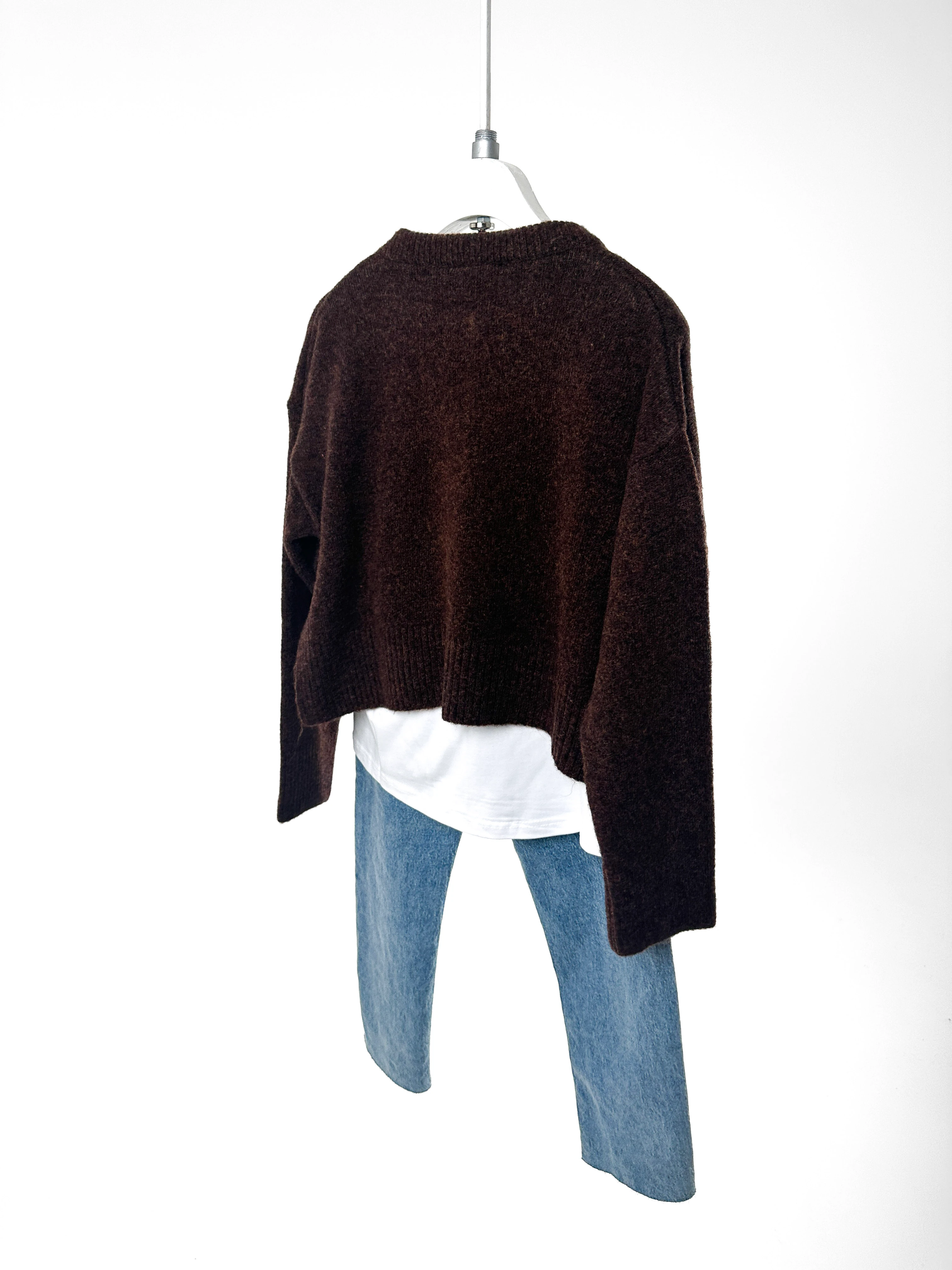 Kahverengi Düğmeli Oversize Triko